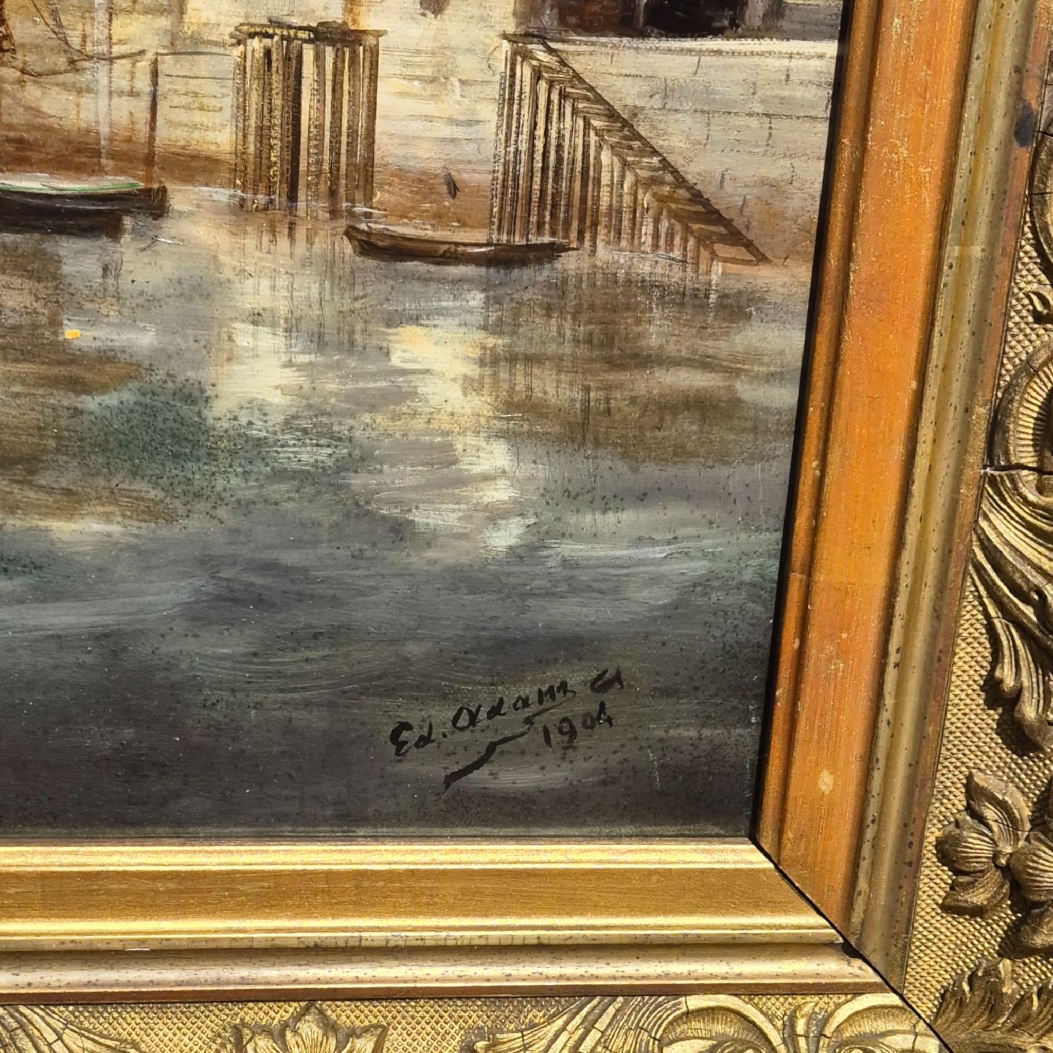 Ansicht von Le Havre, Frankreich, Öl auf Leinwand Marinegemälde, signiert Ed. Adams, 1904 (Frühes 20. Jahrhundert) im Angebot