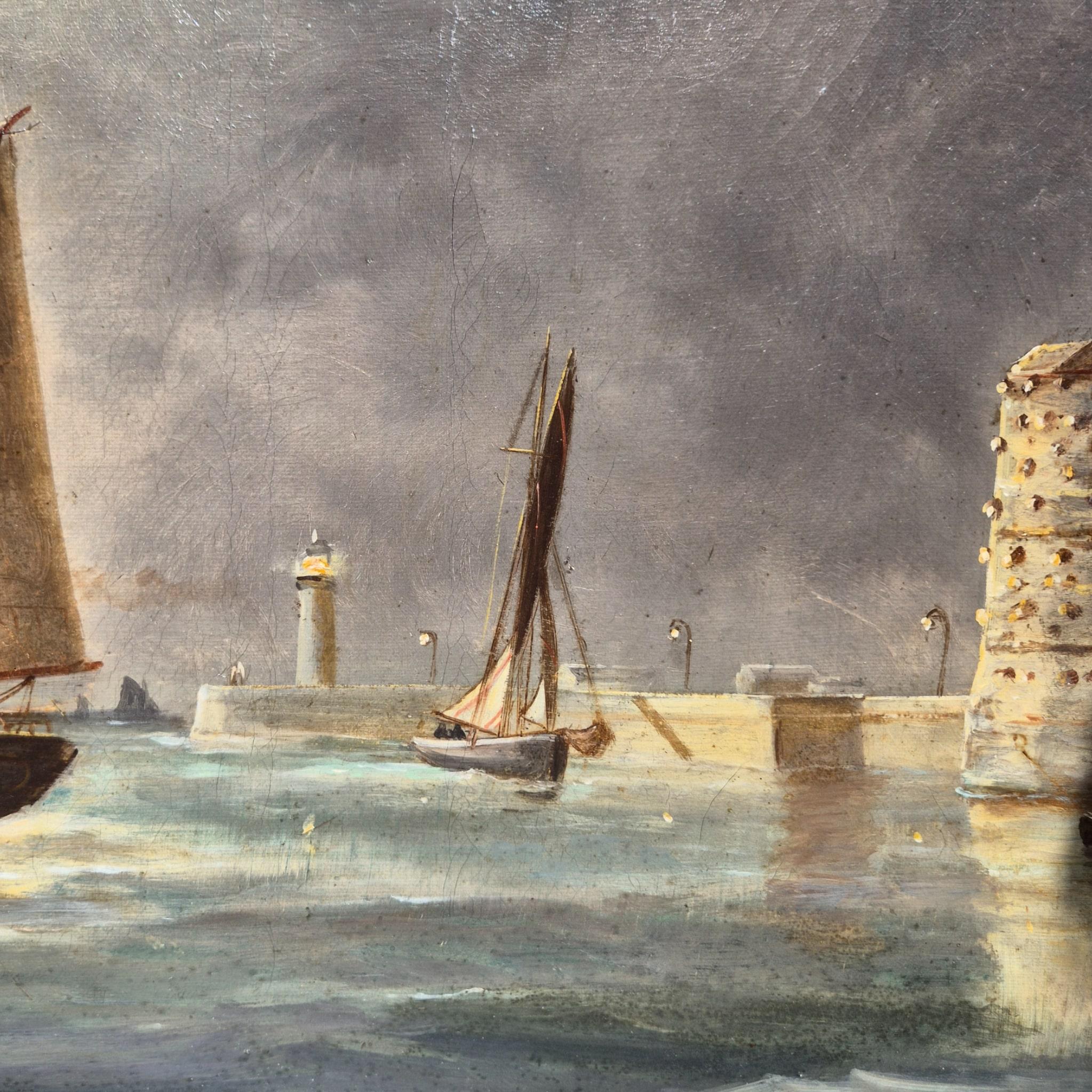 Ansicht von Le Havre, Frankreich, Öl auf Leinwand Marinegemälde, signiert Ed. Adams, 1904 im Angebot 1