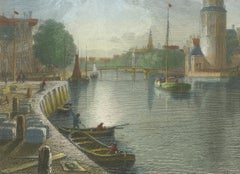 View of Montelbaanstoren, Amsterdam, Hand-Colored Steel Engraving 1825