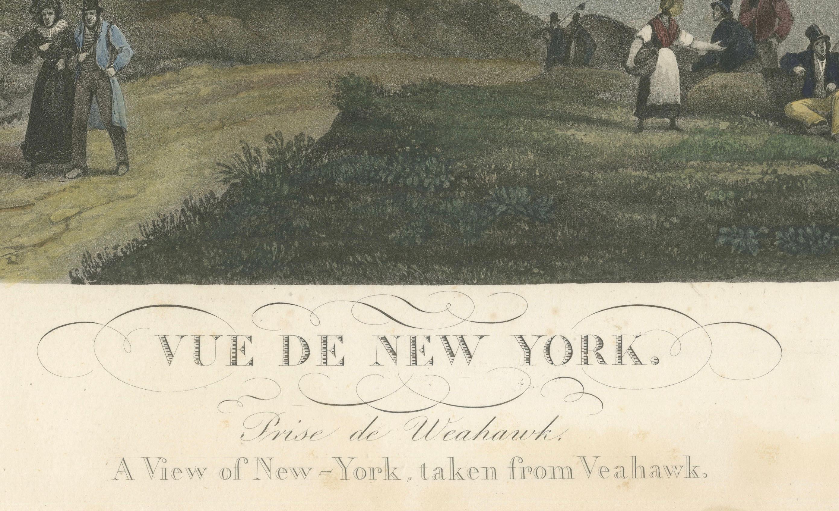 Ansicht von New York City von Weehawken, seltener handkolorierter Aquatinta-Druck aus dem Jahr 1834 (Papier) im Angebot