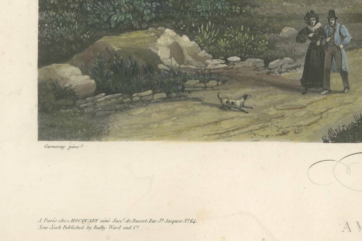 View of New York City from Weehawken, Rare Hand-Colored 1834 Aquatint Print