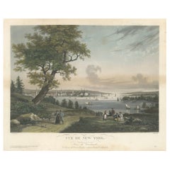 View of New York City from Weehawken, Rare Hand-Colored 1834 Aquatint Print
