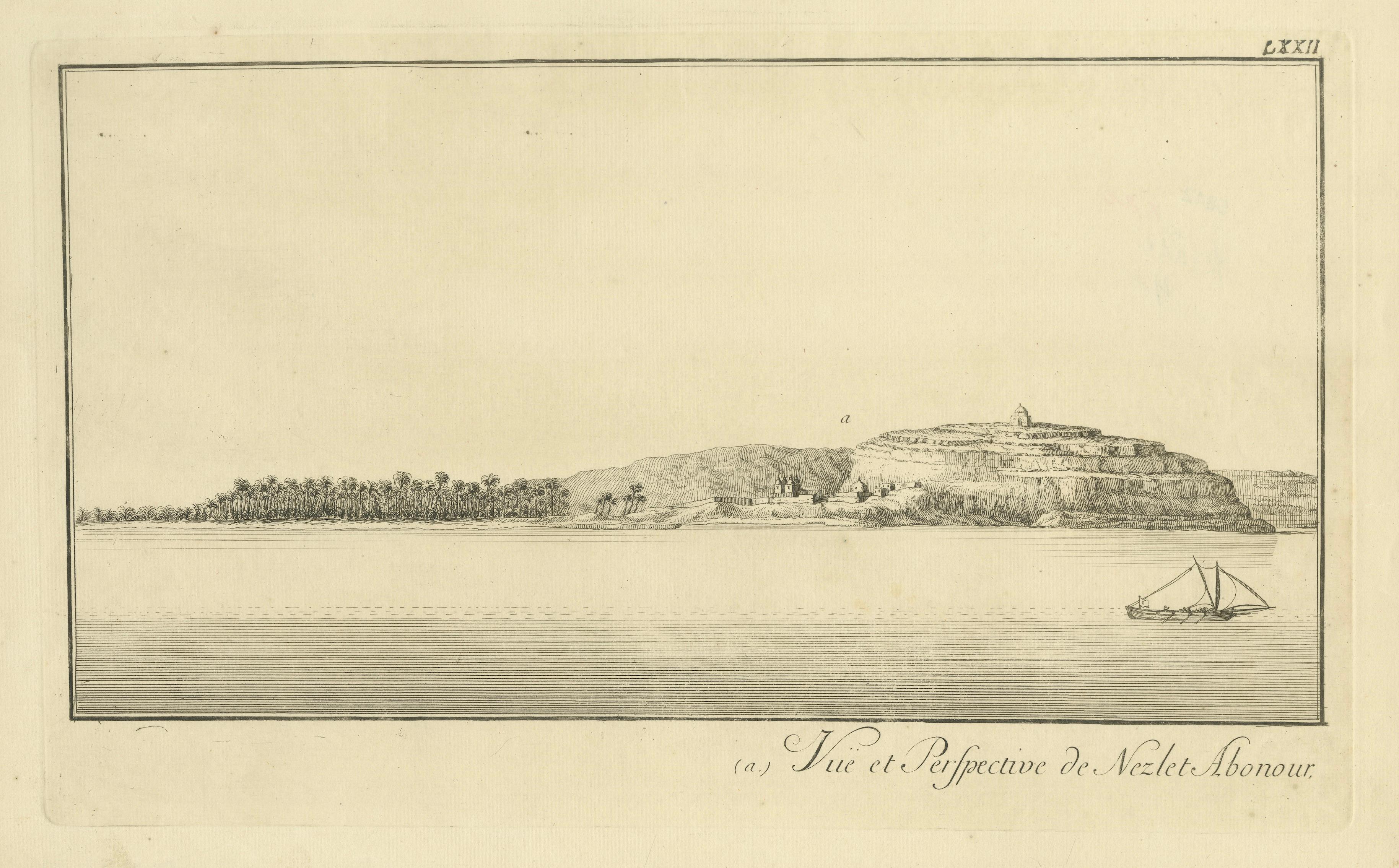 View of Nezlet Abonour on the Nile – Antique Egypt Landscape Engraving, c.1755