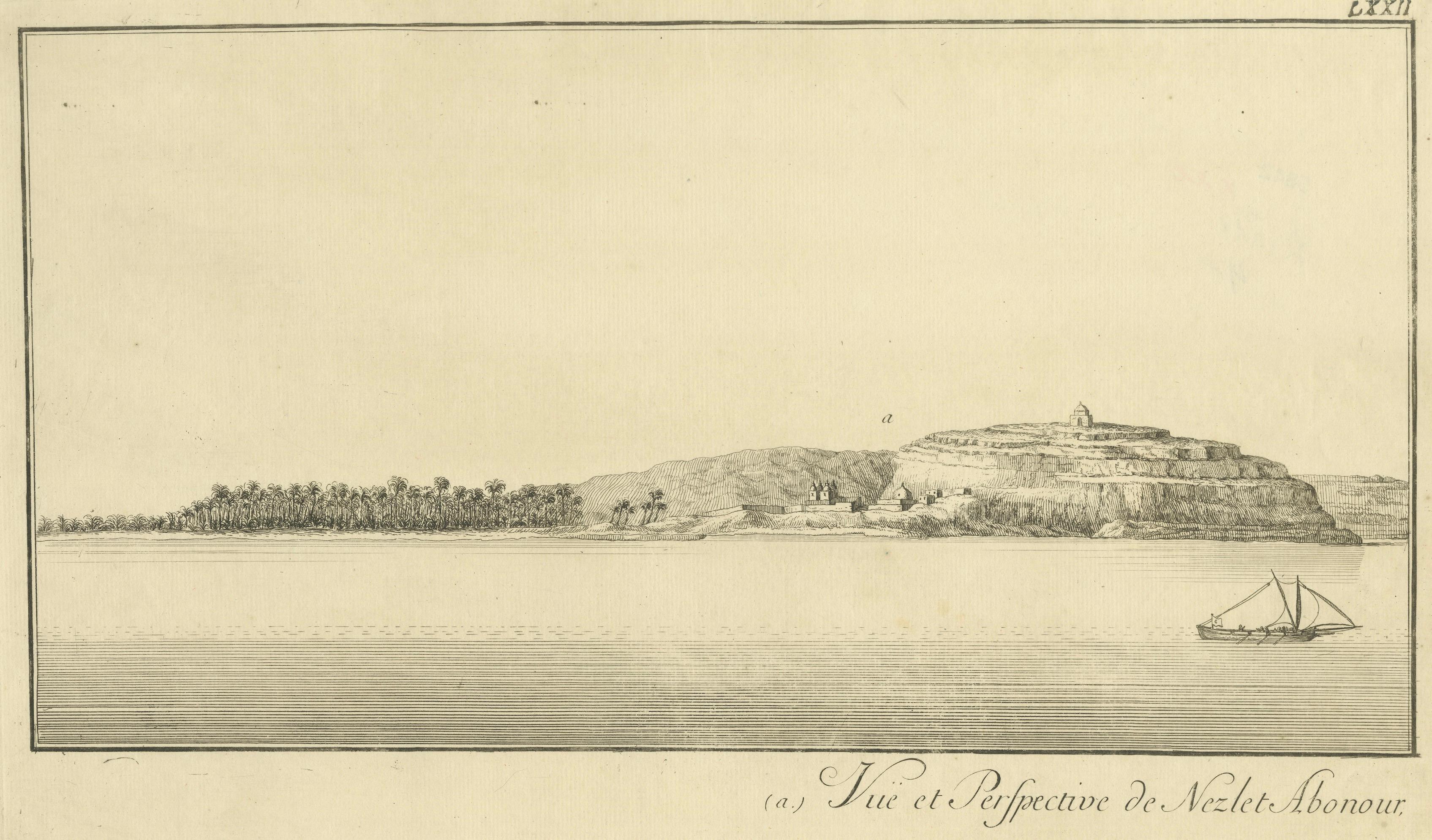 View of Nezlet Abonour on the Nile – Antique Egypt Landscape Engraving, c.1755