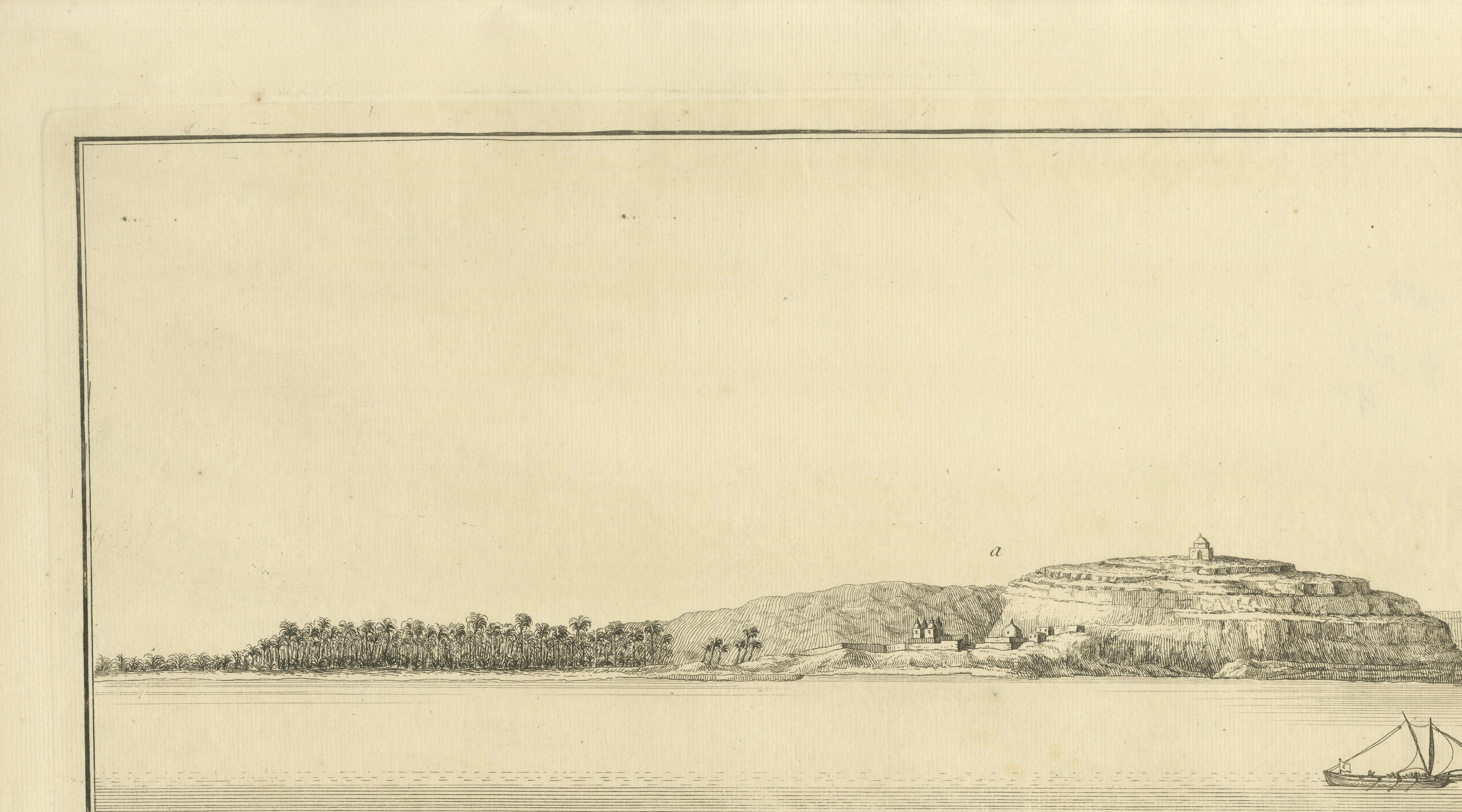 View of Nezlet Abonour on the Nile – Antique Egypt Landscape Engraving, c.1755
