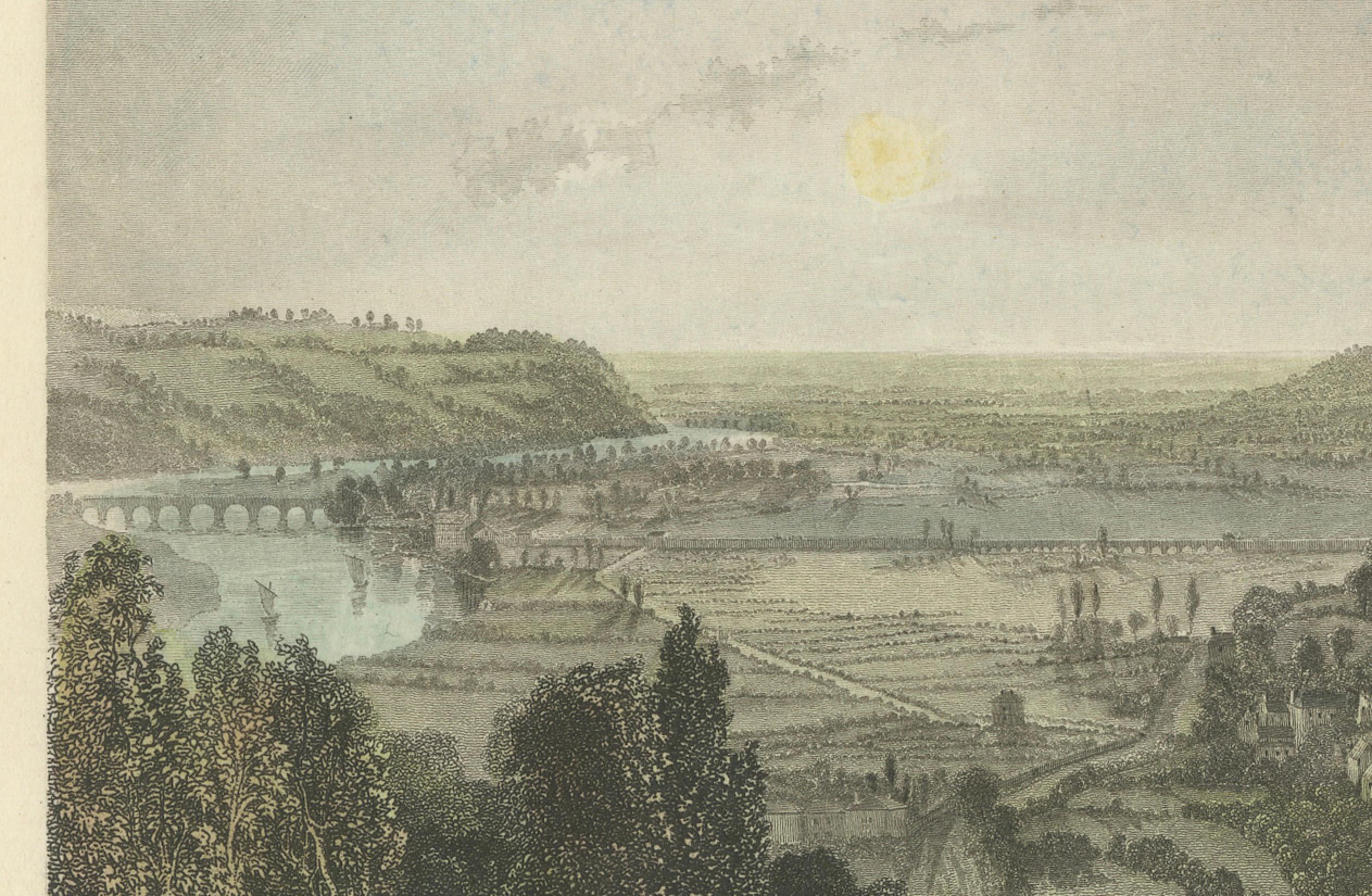 View of Nottingham and the Trent River in a Steel-Engraving, 1836 In Good Condition For Sale In Langweer, NL