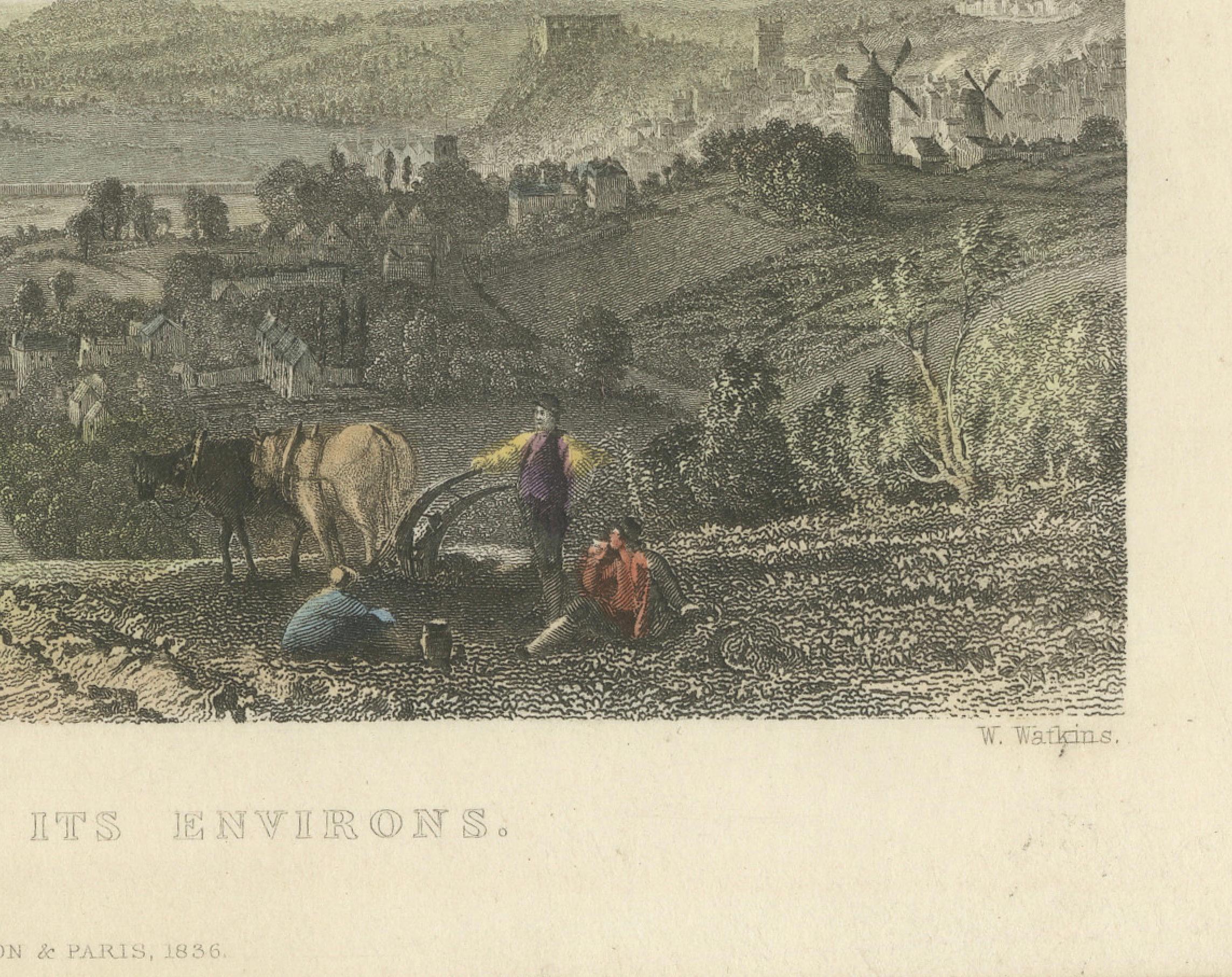 Ansicht von Nottingham und dem Trent River in einem Stahlgravur, 1836 (Mittleres 19. Jahrhundert) im Angebot
