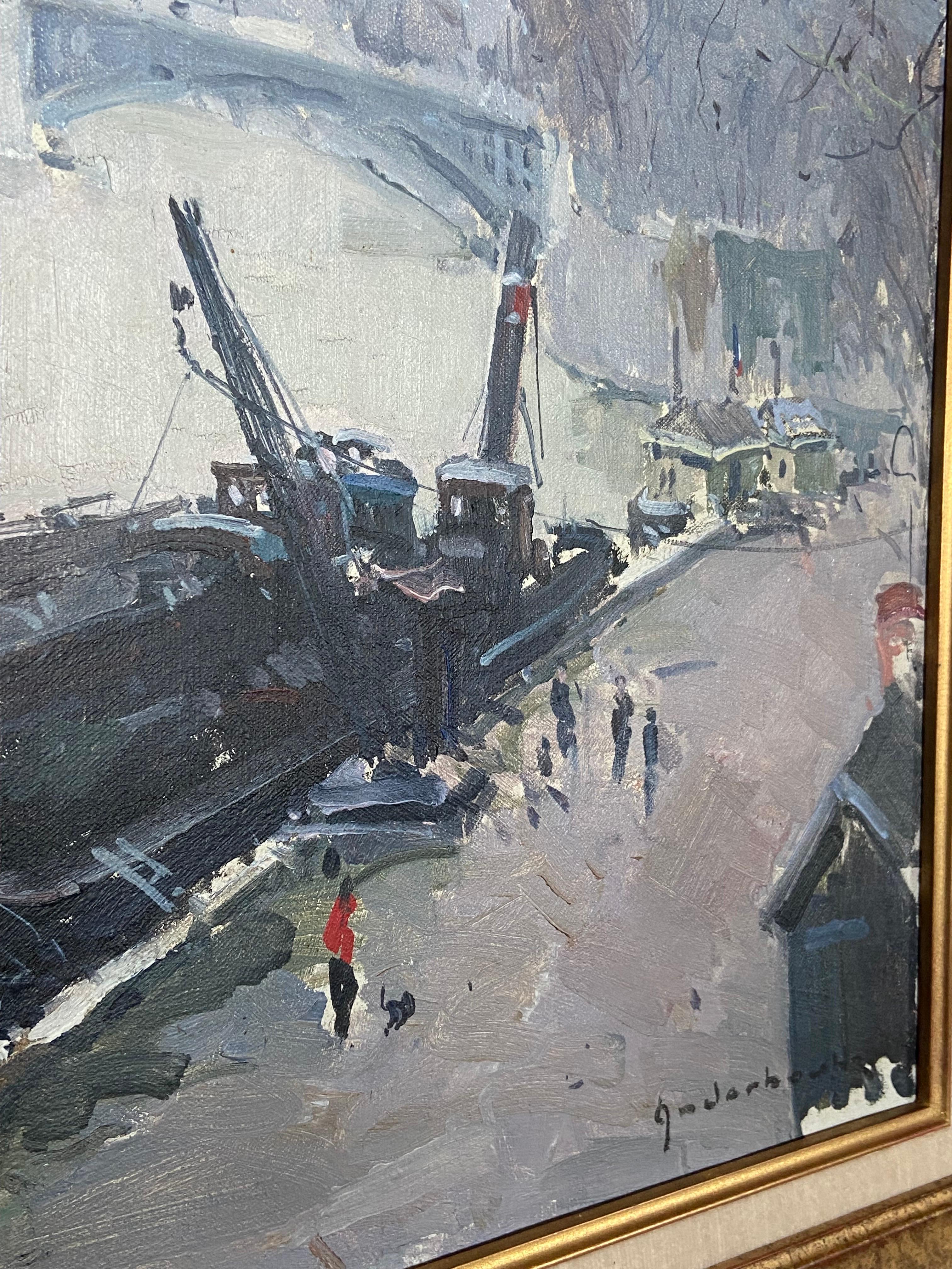 20th Century View of Paris on the Seine Oil on Canvas Signed by Artist Paul Jean Anderbouhr  For Sale