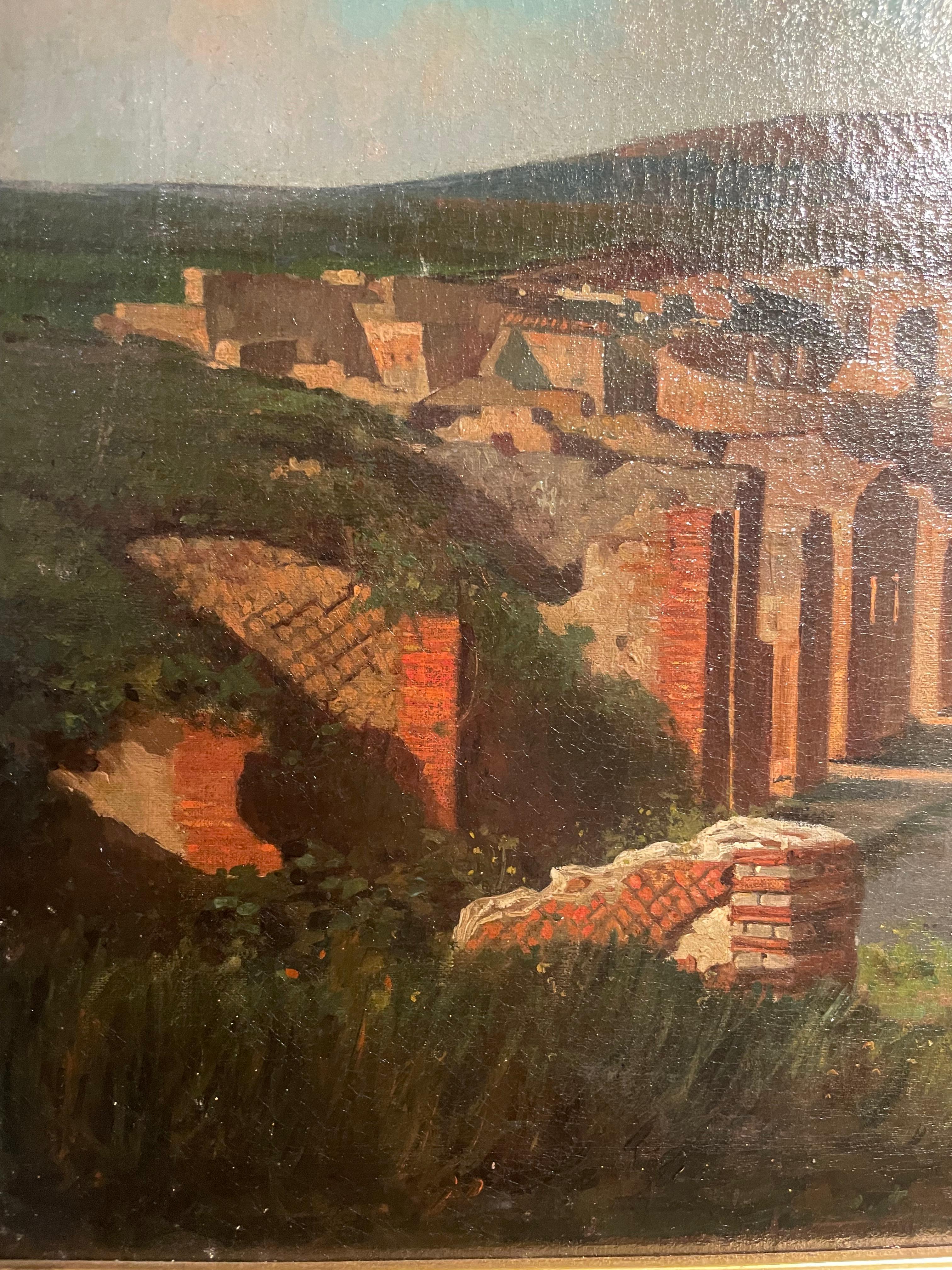 „View of Pompeii“ Öl auf Leinwand. Signiert Alessandro La Volpe (1820-1867) im Zustand „Hervorragend“ im Angebot in Saint-Ouen, FR