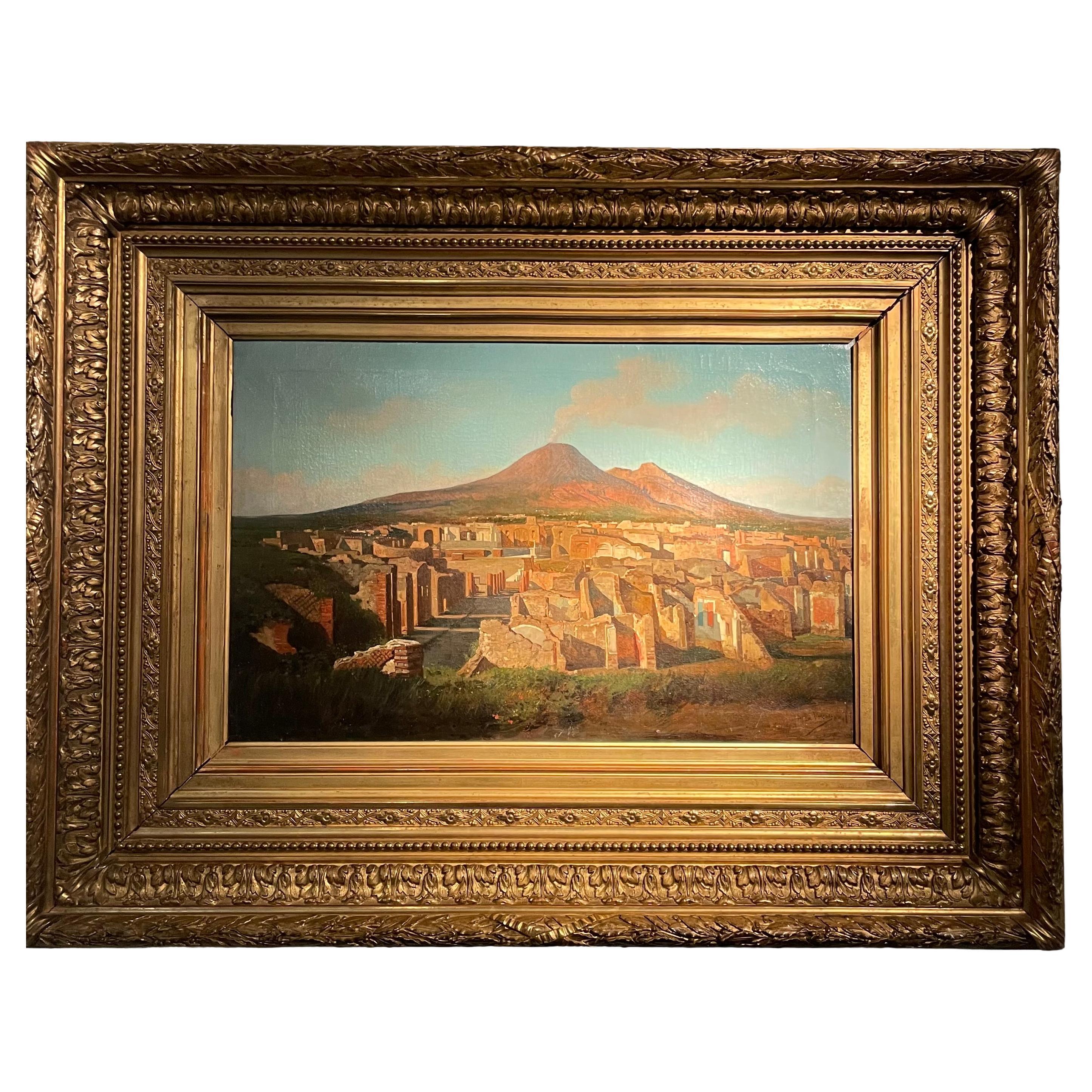 "View of Pompeii" Oil on canvas. Signed Alessandro La Volpe (1820-1867) For Sale