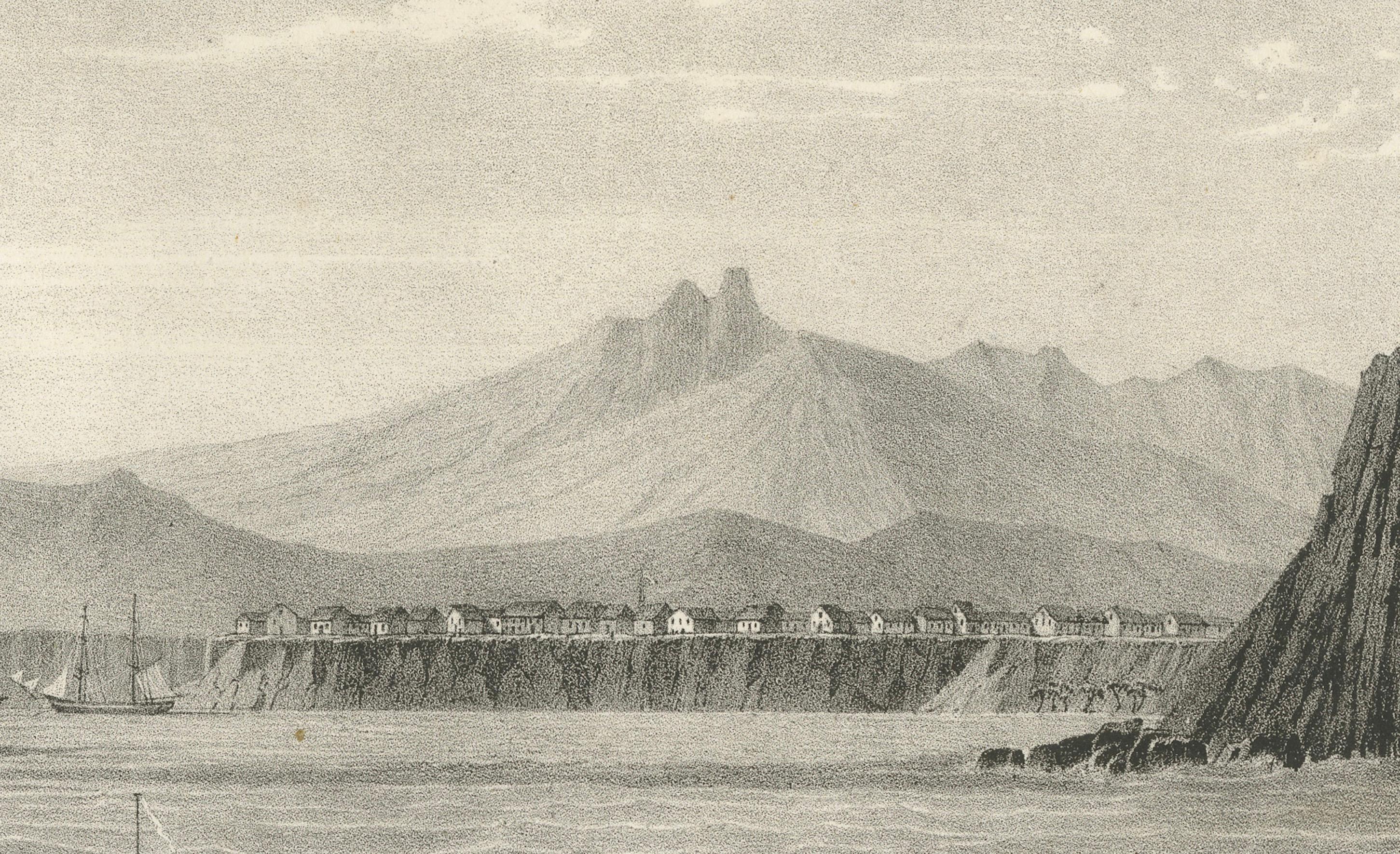 Mid-19th Century View of Porto Praya Bay, Island of St. Jago (Santiago, Cape Verde), circa 1836 For Sale