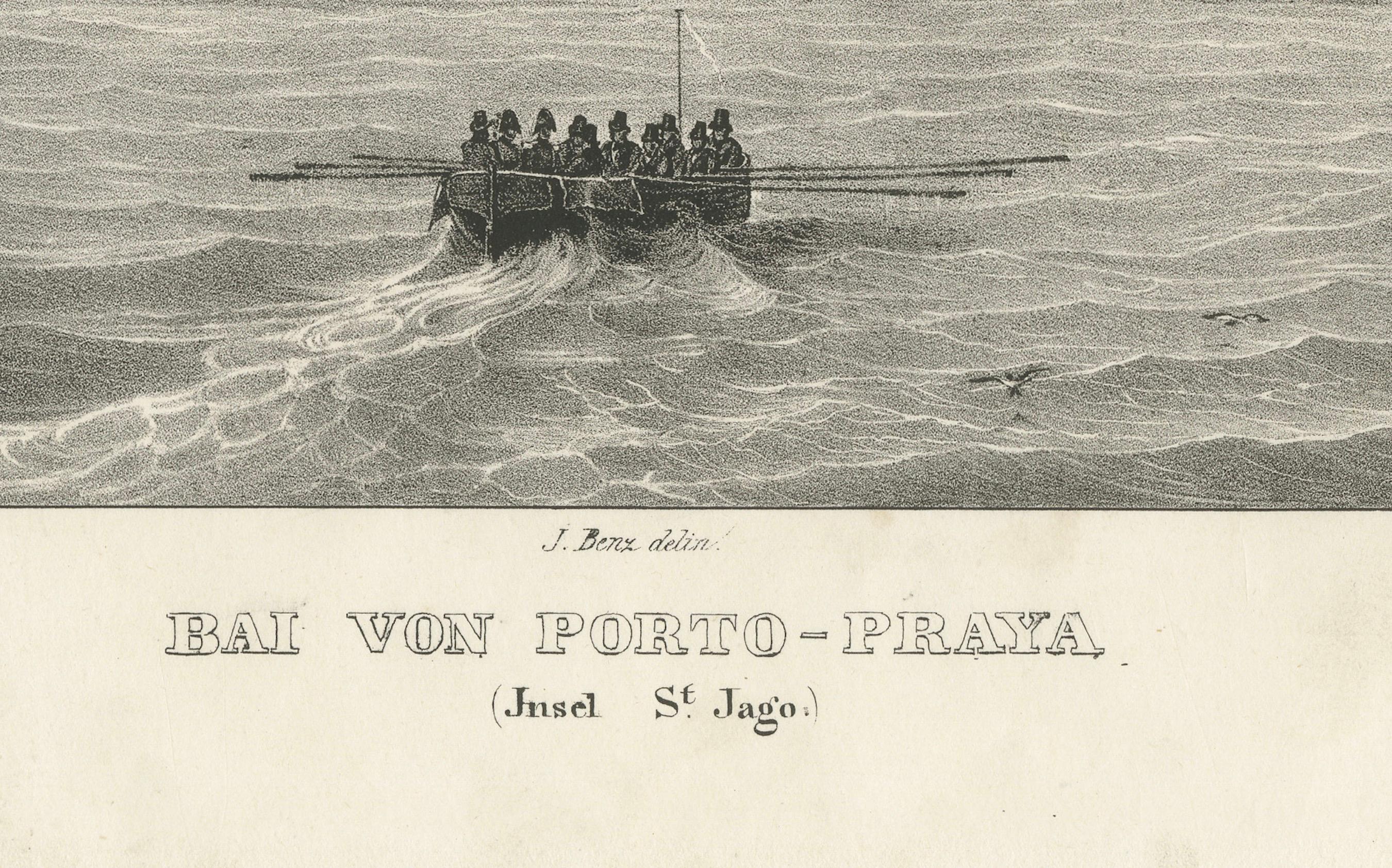 Paper View of Porto Praya Bay, Island of St. Jago (Santiago, Cape Verde), circa 1836 For Sale