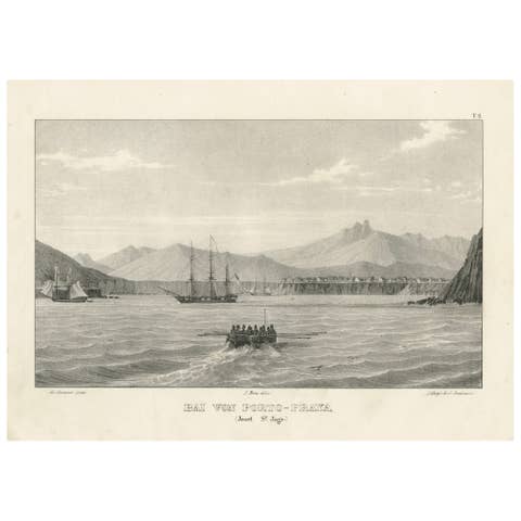 View of Porto Praya Bay, Island of St. Jago (Santiago, Cape Verde), circa 1836
