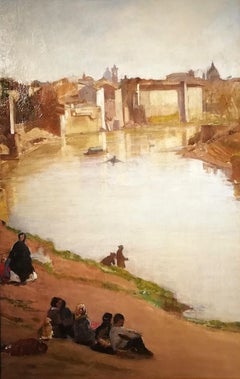 View of Rome with the Tiber River and the Ripetta Harbor, Vannutelli, Italian