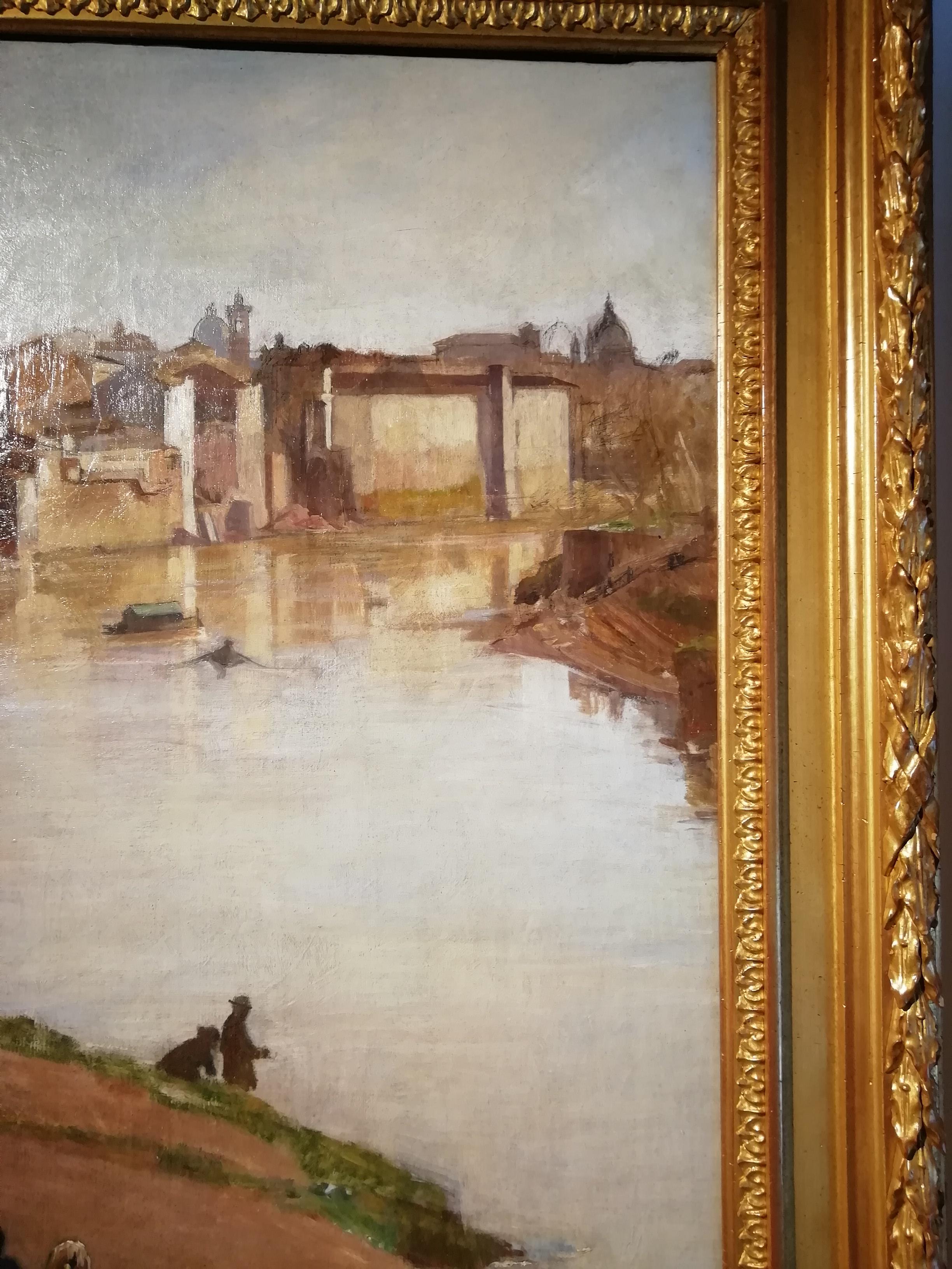 Canvas View of Rome with the Tiber River and the Ripetta Harbor, Vannutelli, Italian For Sale