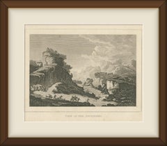 View of the Apennines, Italy, Castle and Gorge, Antique Engraving, circa 1820