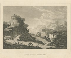 View of the Apennines, Italy, Castle and Gorge, Antique Engraving, circa 1820