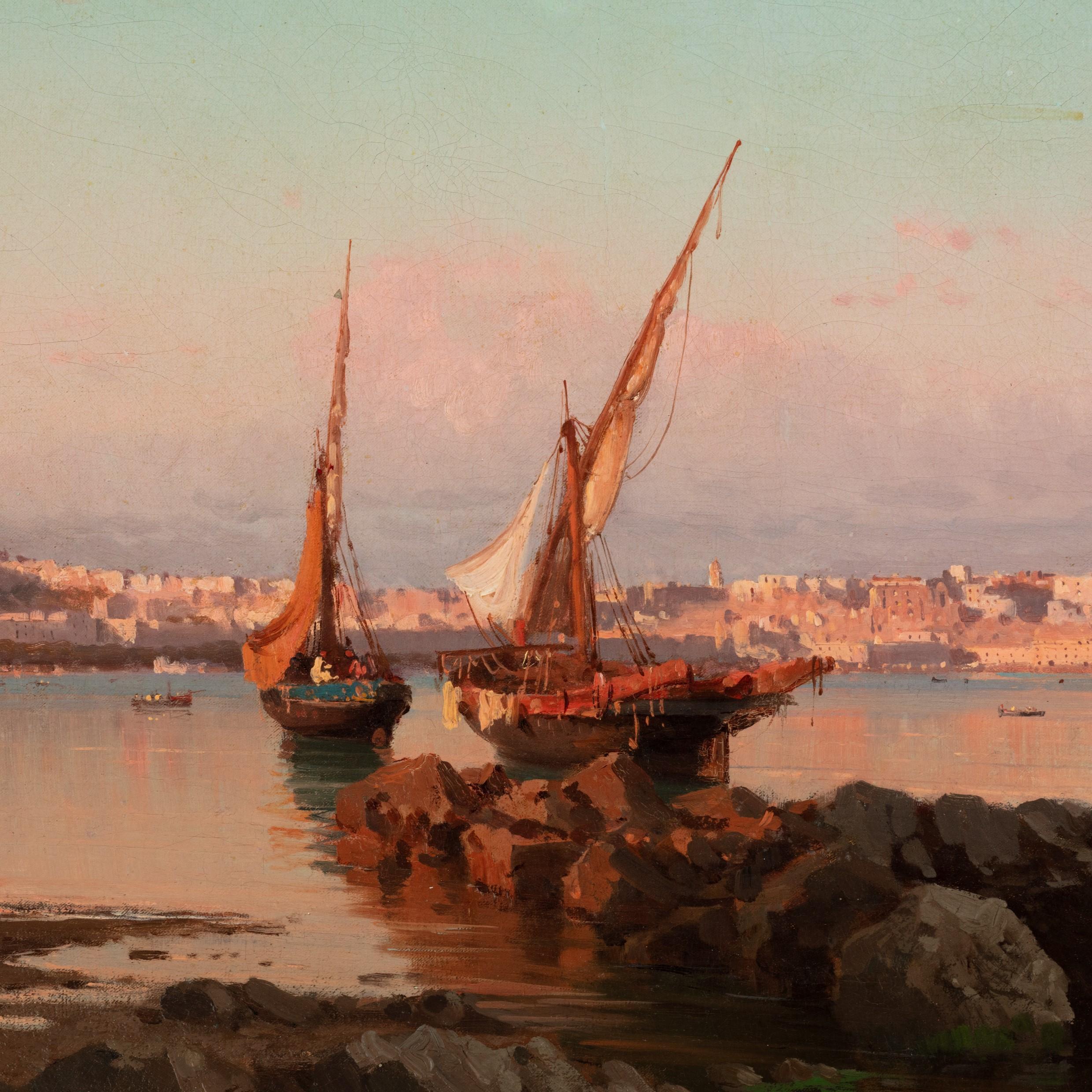 Painted View of the Bay of Naples by Alessandro La Volpe Italian, 1877