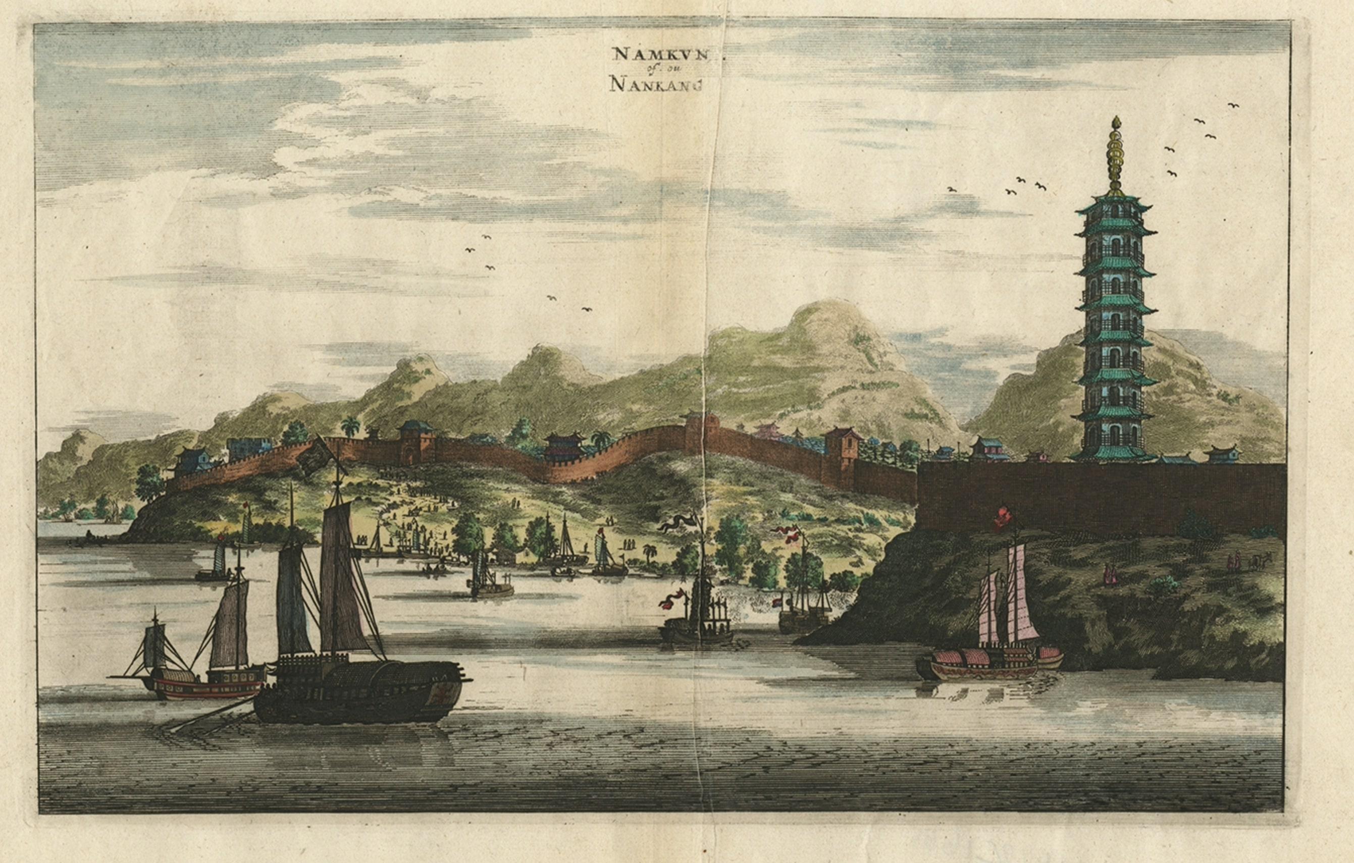 View of the Chinese City of Nanjing with Its Ramparts, 1665 In Fair Condition For Sale In Langweer, NL