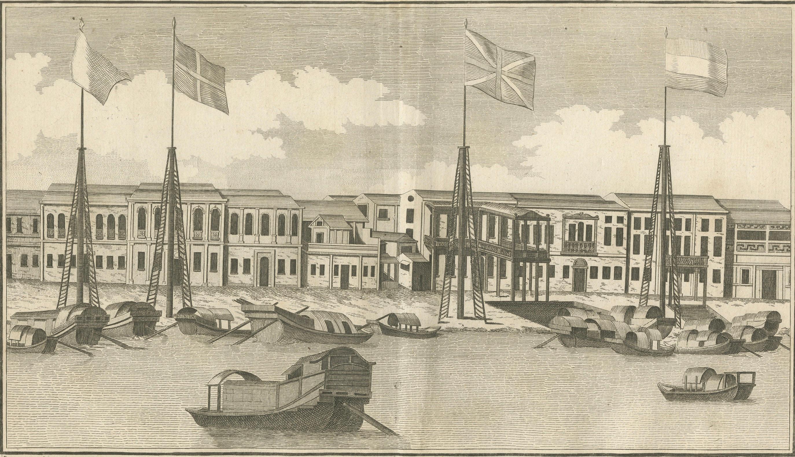 Vista de la ciudad de Cantón (Guangzhou) con fábricas extranjeras, 1806 en Bueno estado para la venta en Langweer, NL