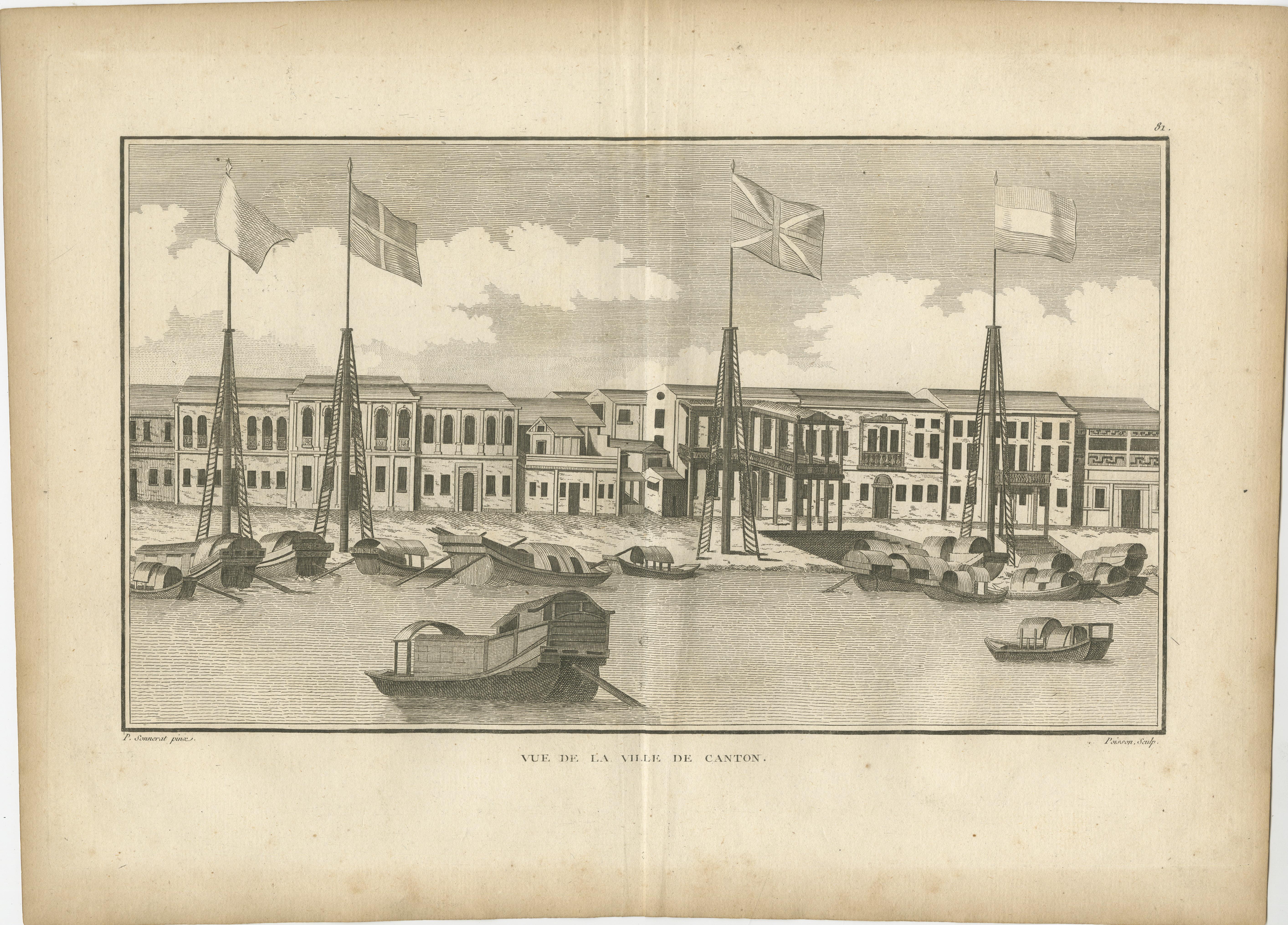 Vista de la ciudad de Cantón (Guangzhou) con fábricas extranjeras, 1806 Papel en venta
