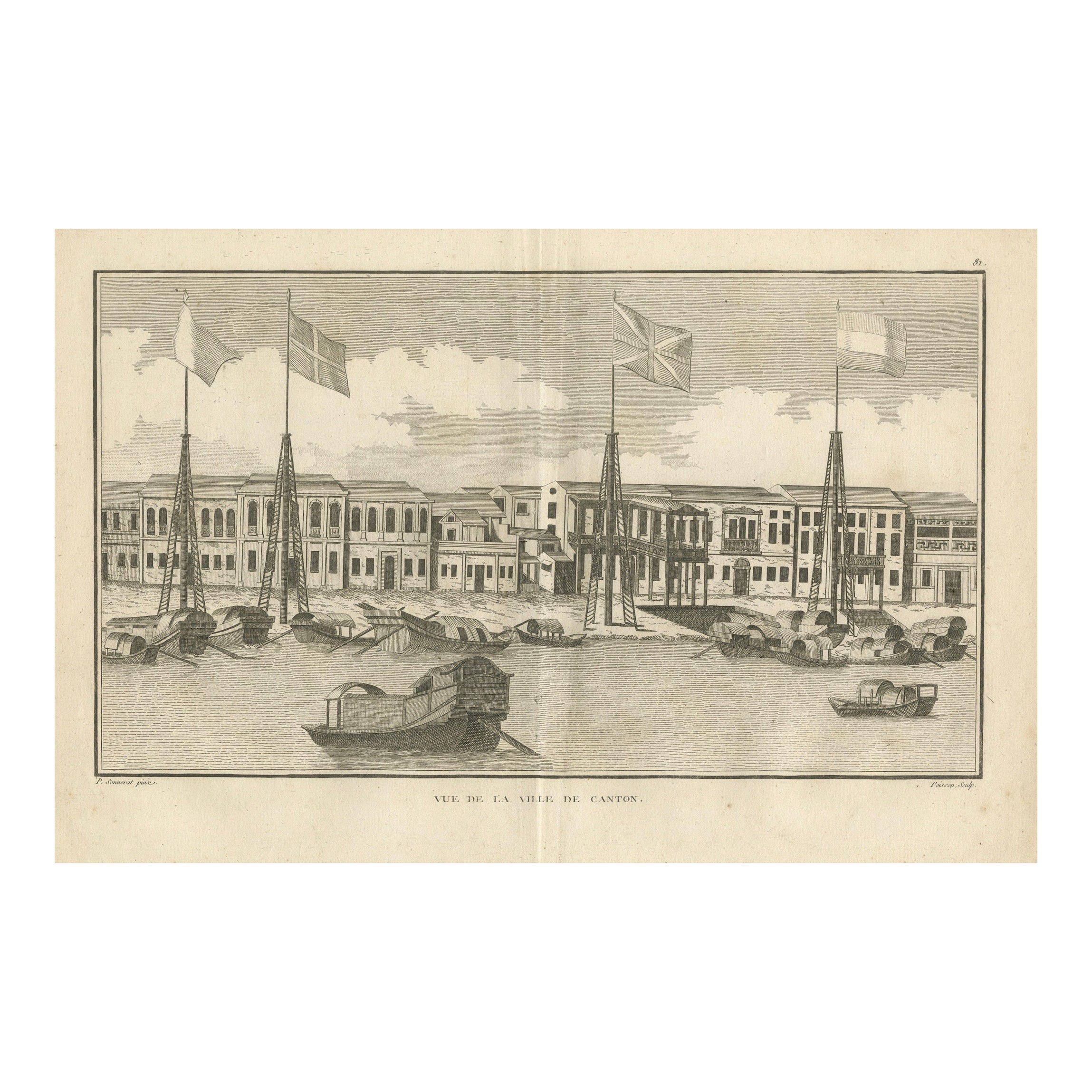 Vista de la ciudad de Cantón (Guangzhou) con fábricas extranjeras, 1806 en venta