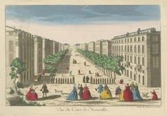 View of the Cours in Marseille – Hand-Colored Engraving by Daumont, ca.1770