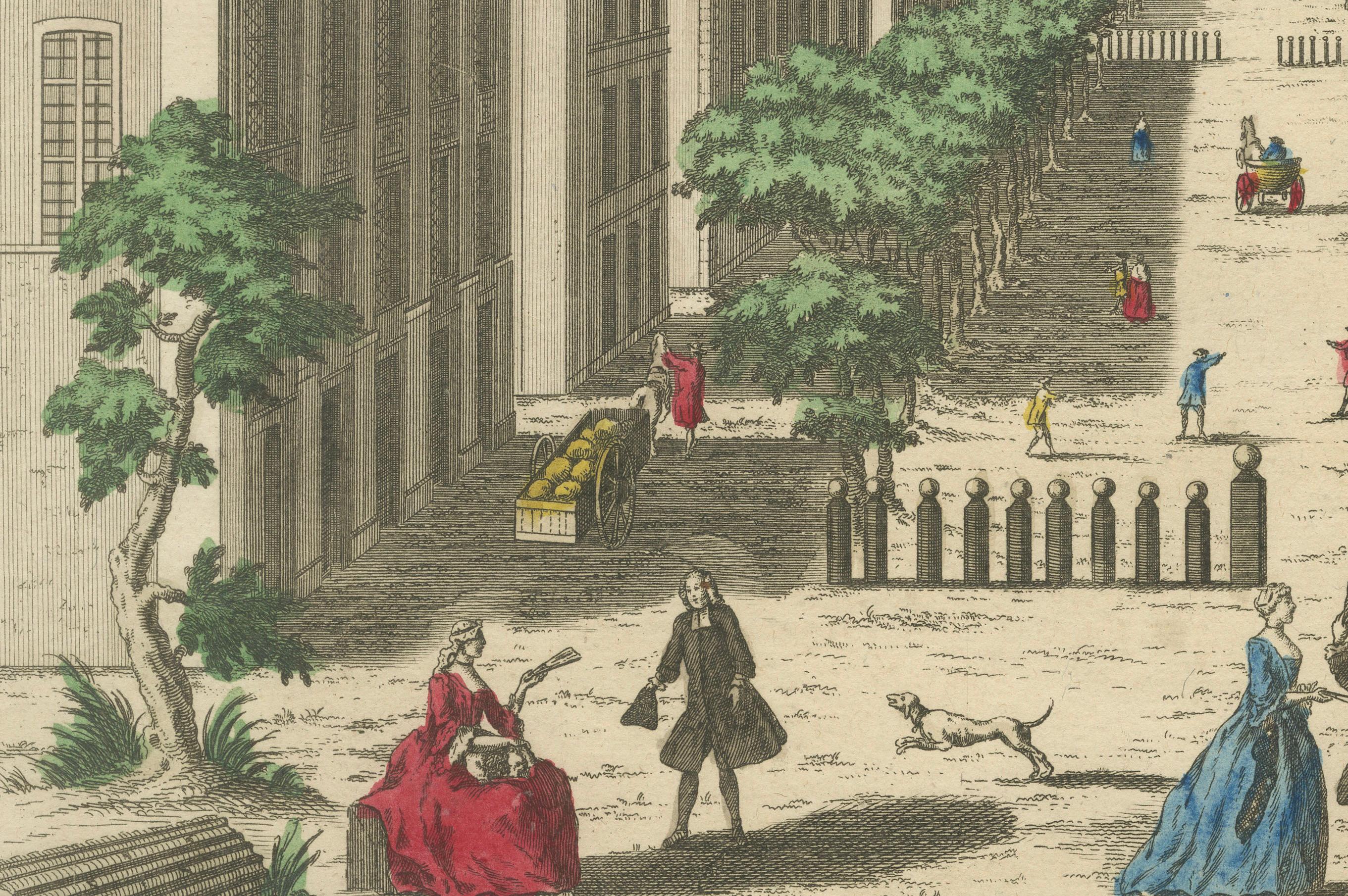 View of the Cours in Marseille – Hand-Colored Engraving by Daumont, ca.1770