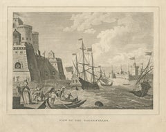 View of the Dardanelles, Ottoman Fortress, Antique Engraving, circa 1820