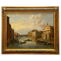 View of Venice, Oil on Board in the style of Canaletto
