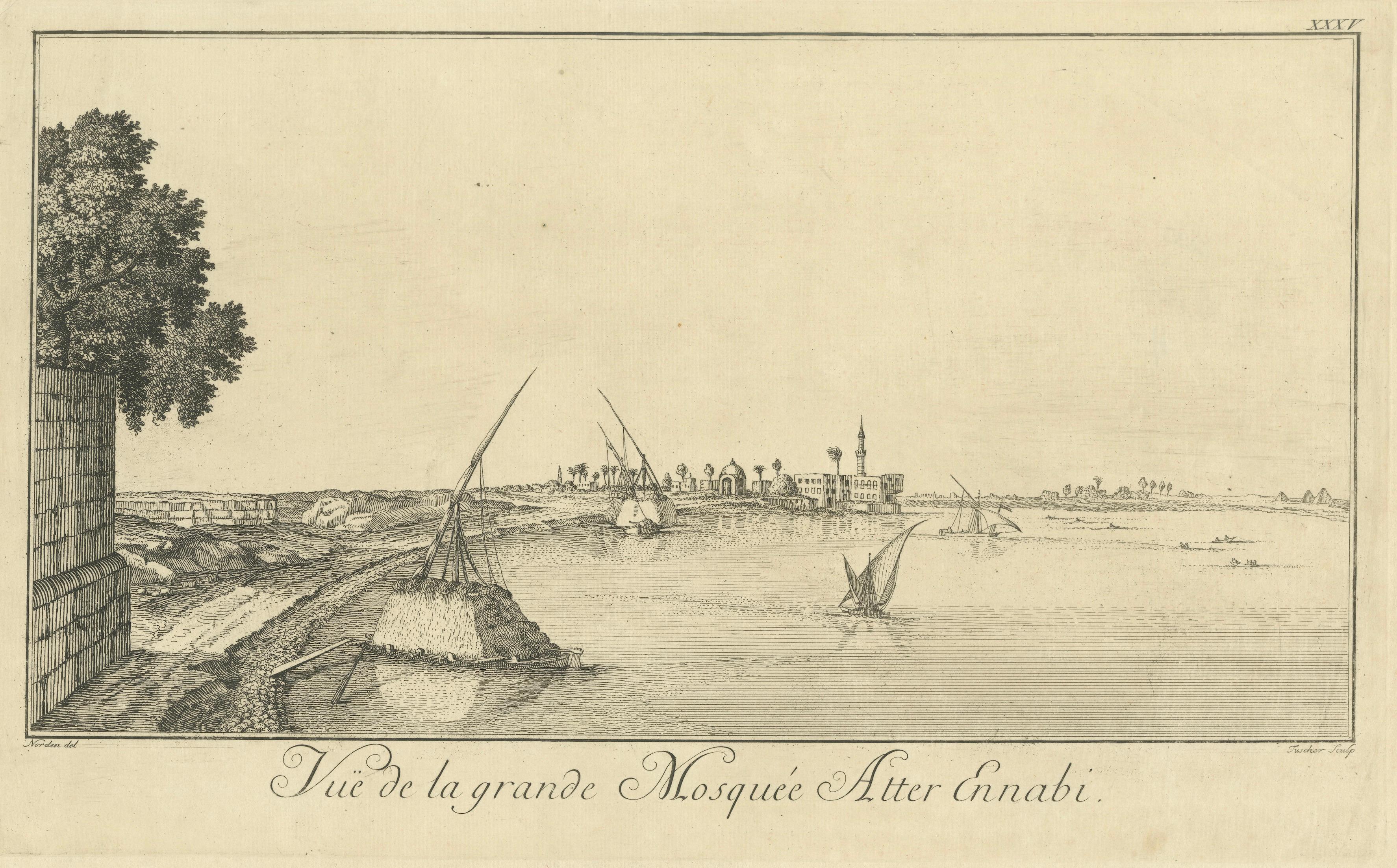 View of the Great Mosque Atter Ennabi, Egypt – Norden Copper Engraving 1755
