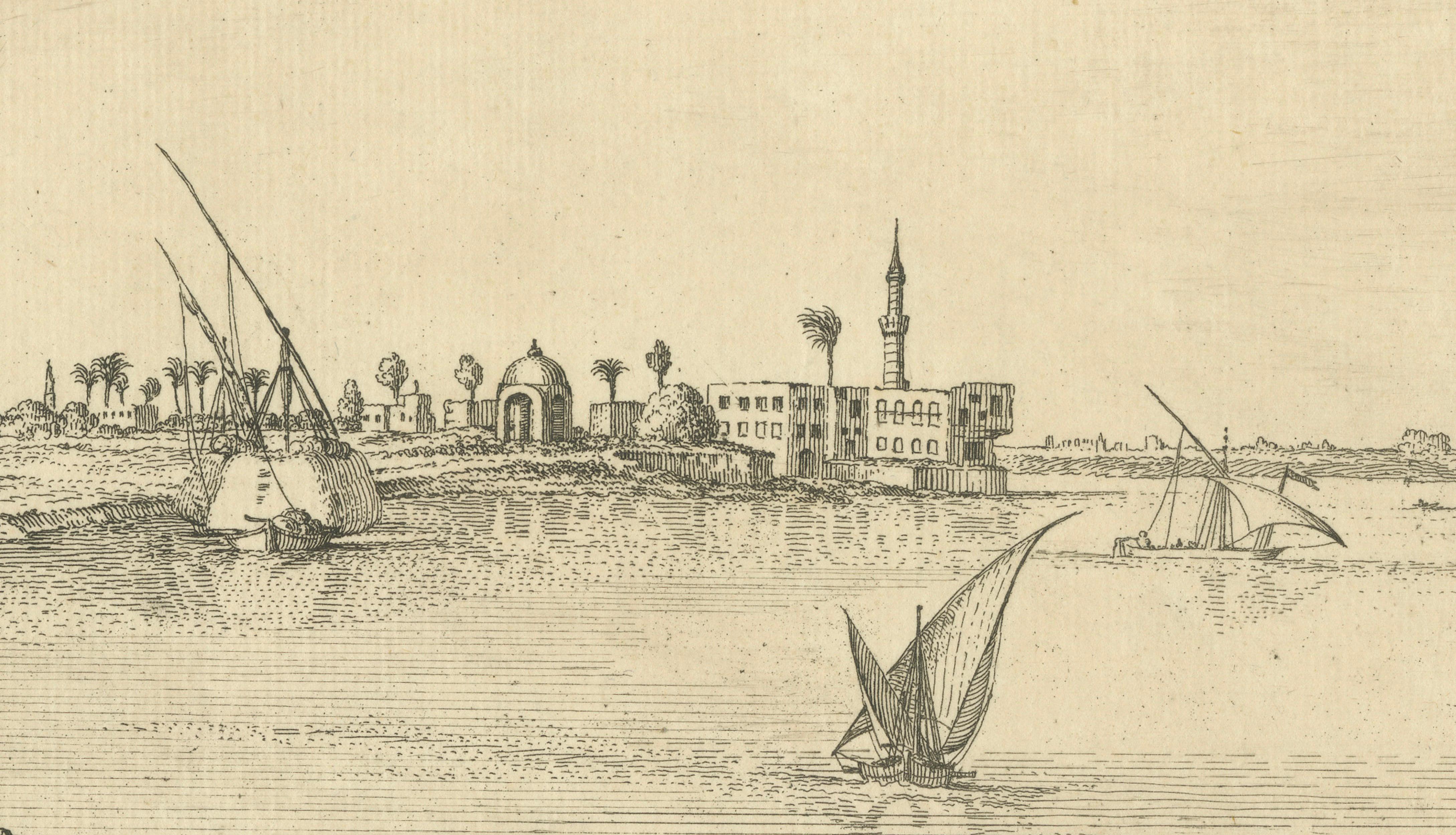 View of the Great Mosque Atter Ennabi, Egypt – Norden Copper Engraving 1755