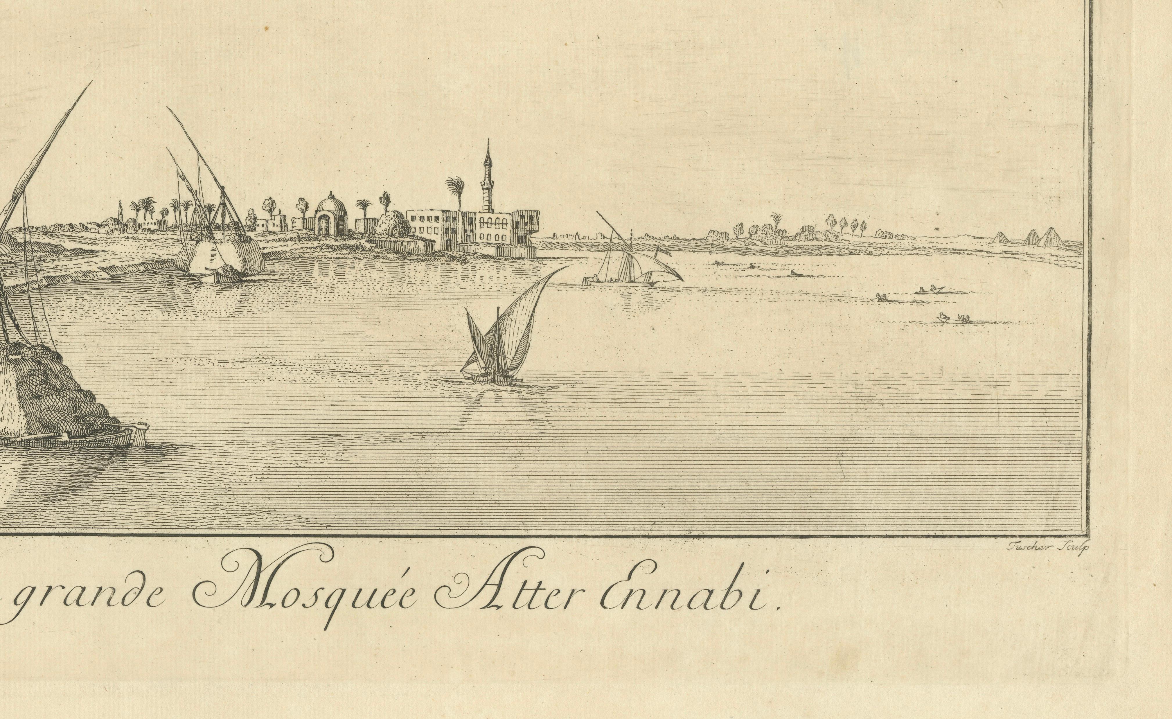 View of the Great Mosque Atter Ennabi, Egypt – Norden Copper Engraving 1755