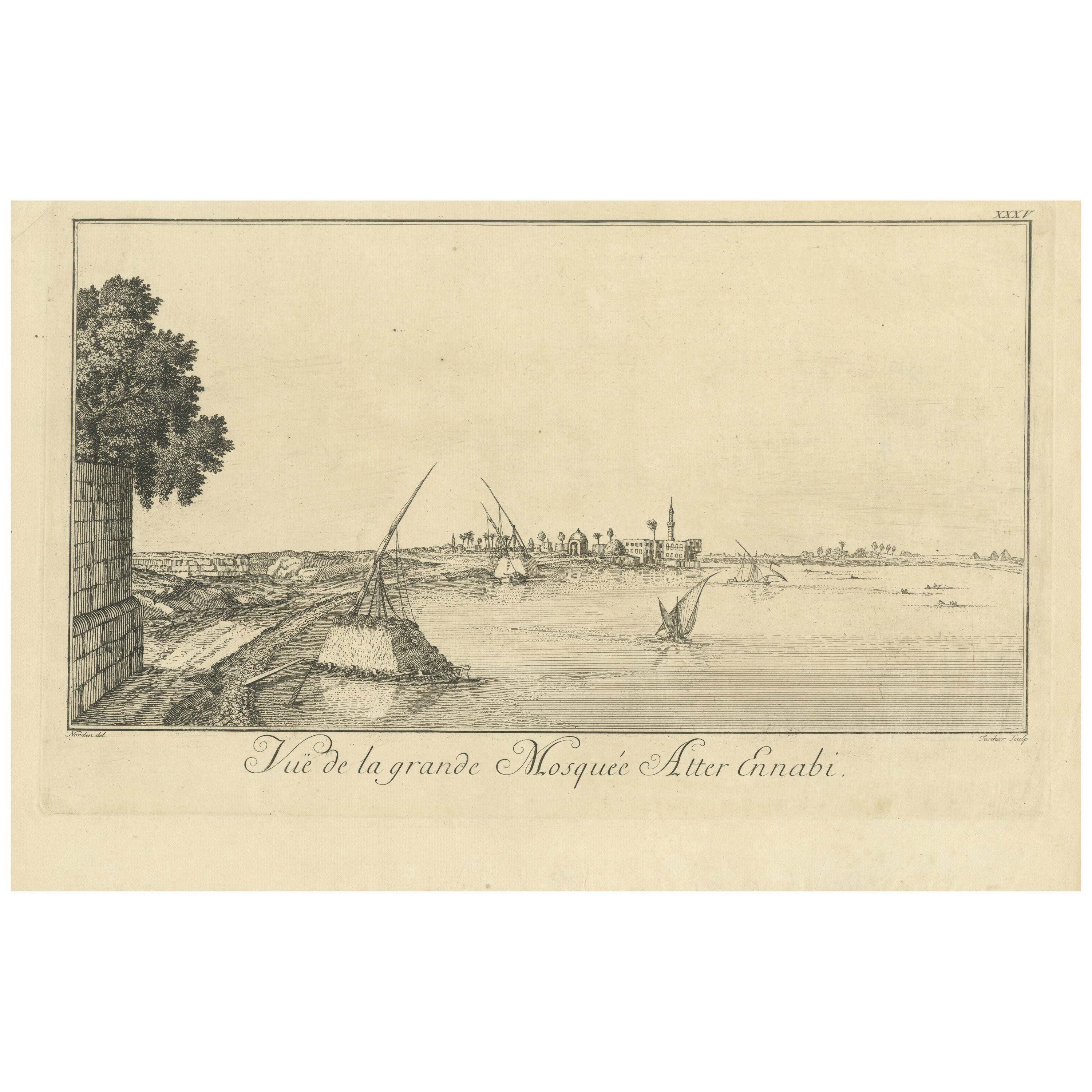 View of the Great Mosque Atter Ennabi, Egypt – Norden Copper Engraving 1755