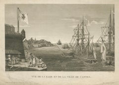 Vue du port de Cannes - Gravure de A Dubois d'après Courvoisier, 1784