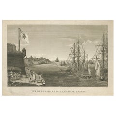 Antique View of the Harbor of Cannes – Engraving by Dubois after Courvoisier, 1784