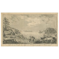 Vue du port de St Pierre, Terre-Neuve - Gravure côtière française ancienne