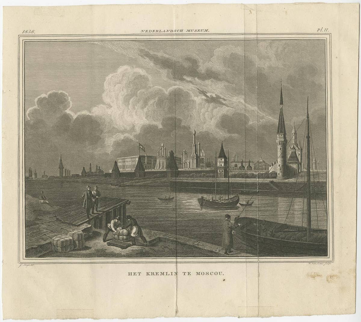 View of the Moscow Kremlin, a Fortified Complex in the Russian Capital, 1838