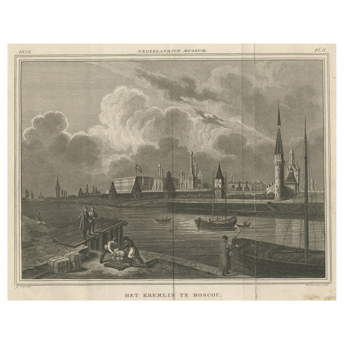 View of the Moscow Kremlin, a Fortified Complex in the Russian Capital, 1838