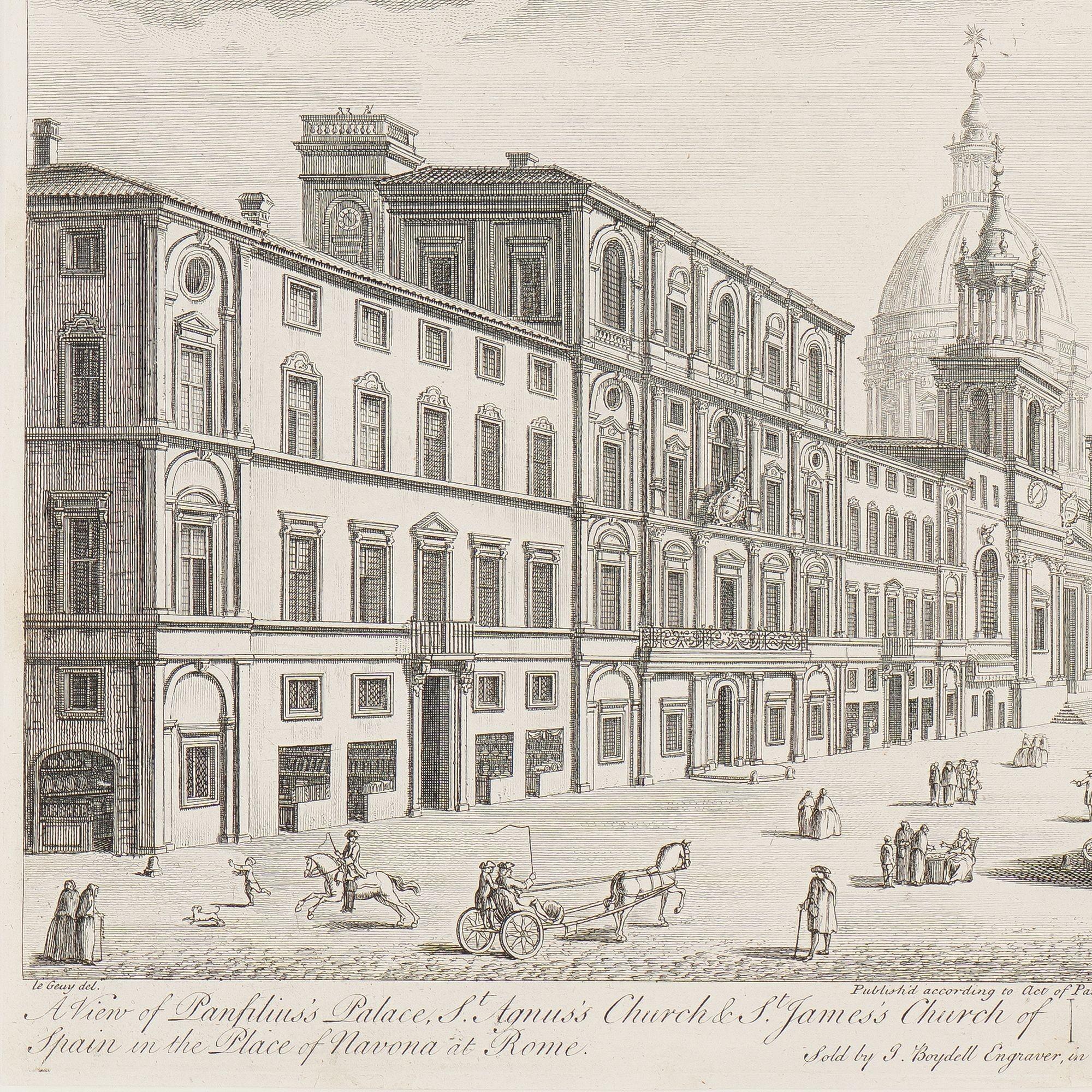 British View of the Palazzo Pamphili and Piazza Navona in Rome by Le Geuy, 1767 For Sale