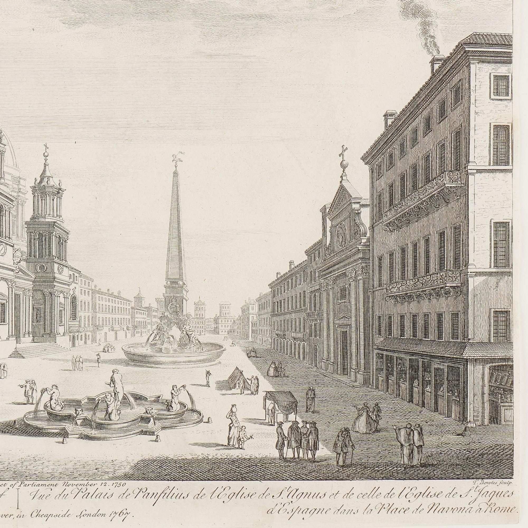 View of the Palazzo Pamphili and Piazza Navona in Rome by Le Geuy, 1767 In Good Condition For Sale In Kenilworth, IL