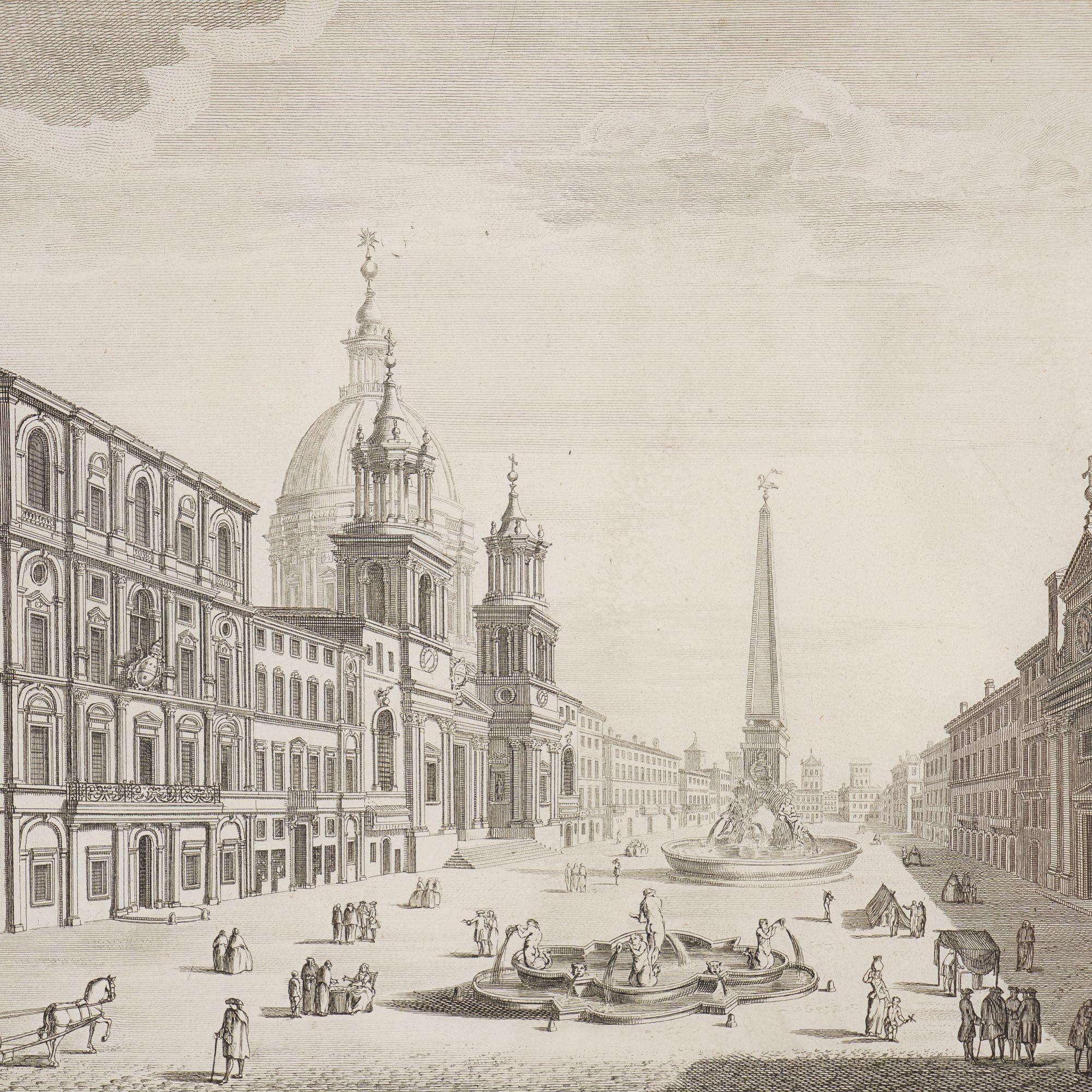 Vista del Palacio Pamphili y de la Plaza Navona en Roma por Le Geuy, 1767 en venta 2