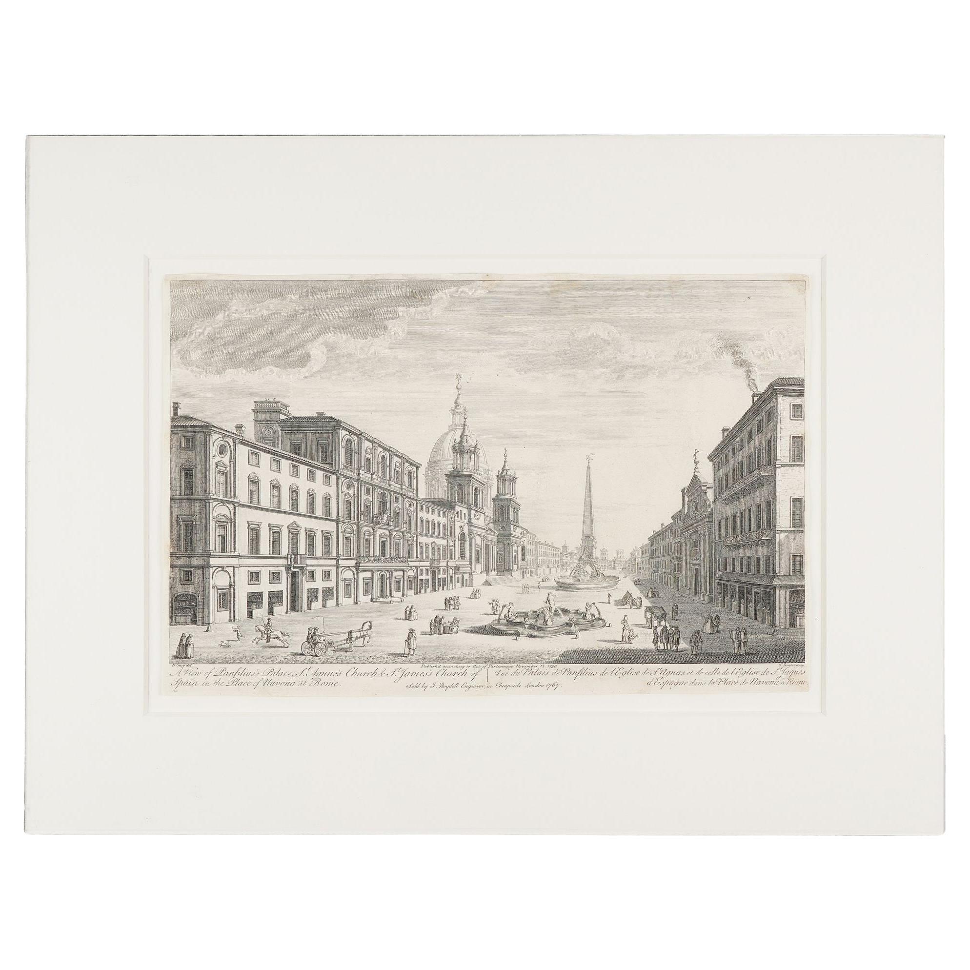 Vista del Palacio Pamphili y de la Plaza Navona en Roma por Le Geuy, 1767