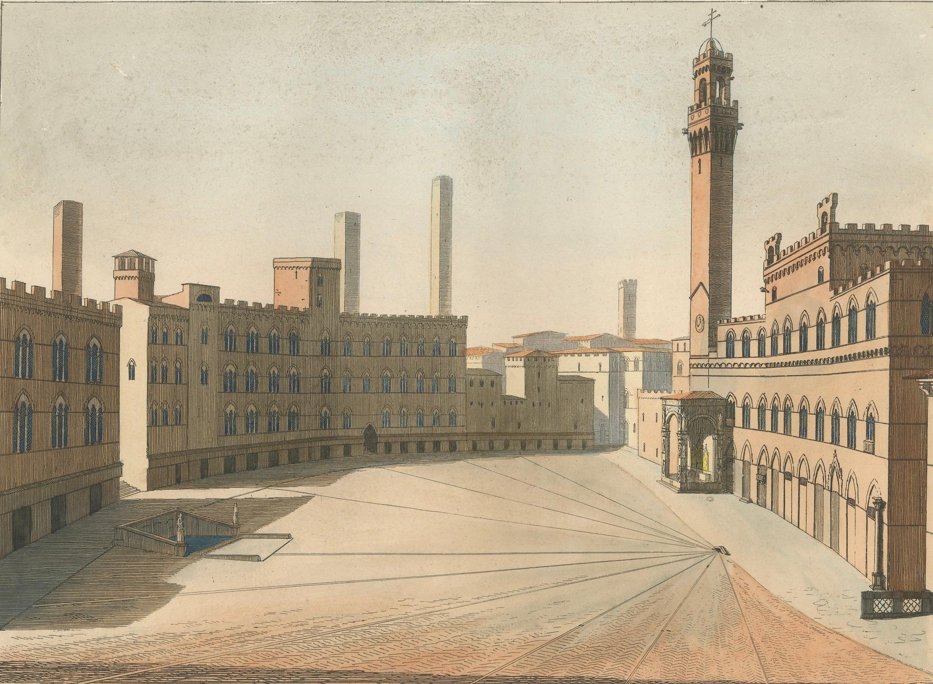 French View of the Piazza del Campo and Palazzo Pubblico in Siena, 14th Century, 1845 For Sale