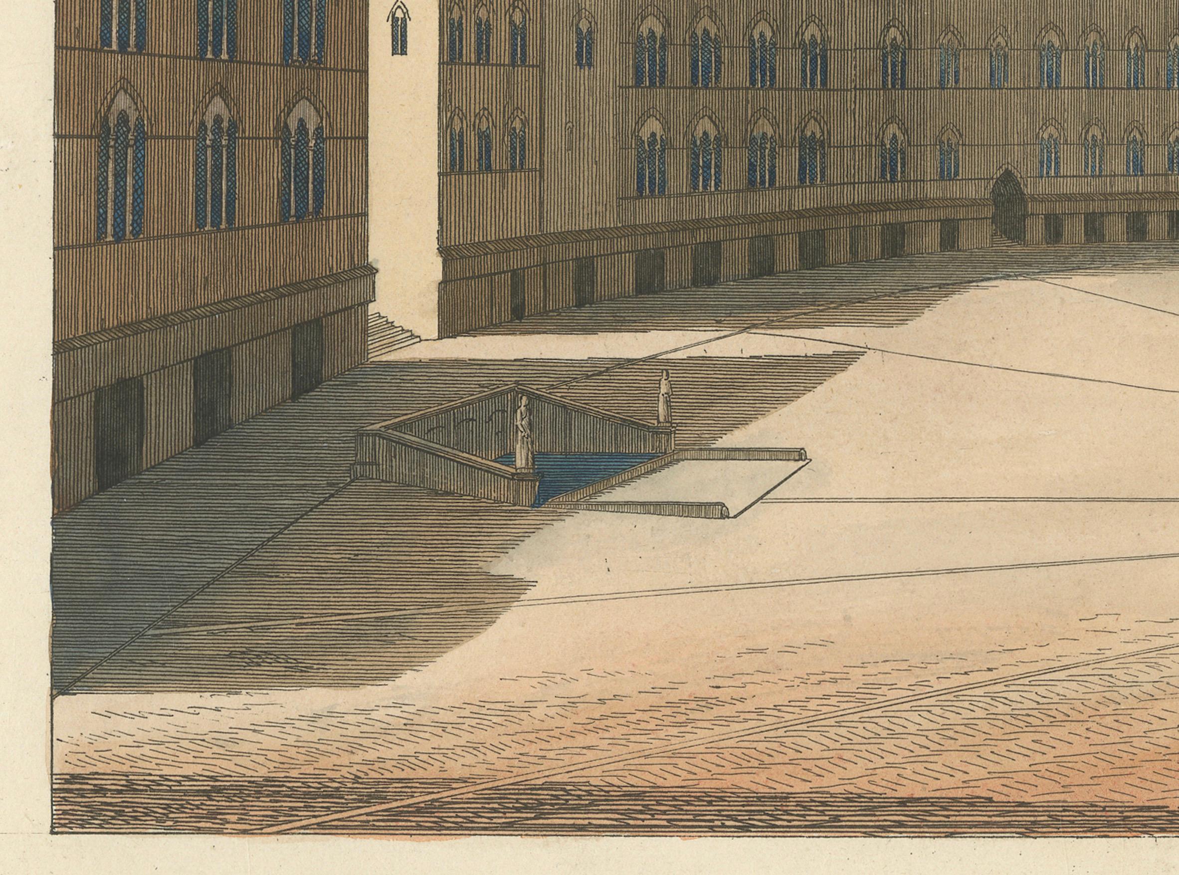 Paper View of the Piazza del Campo and Palazzo Pubblico in Siena, 14th Century, 1845 For Sale