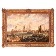 View of the pier of Antwerp. Oil on canvas. Flemish school, 18th century.