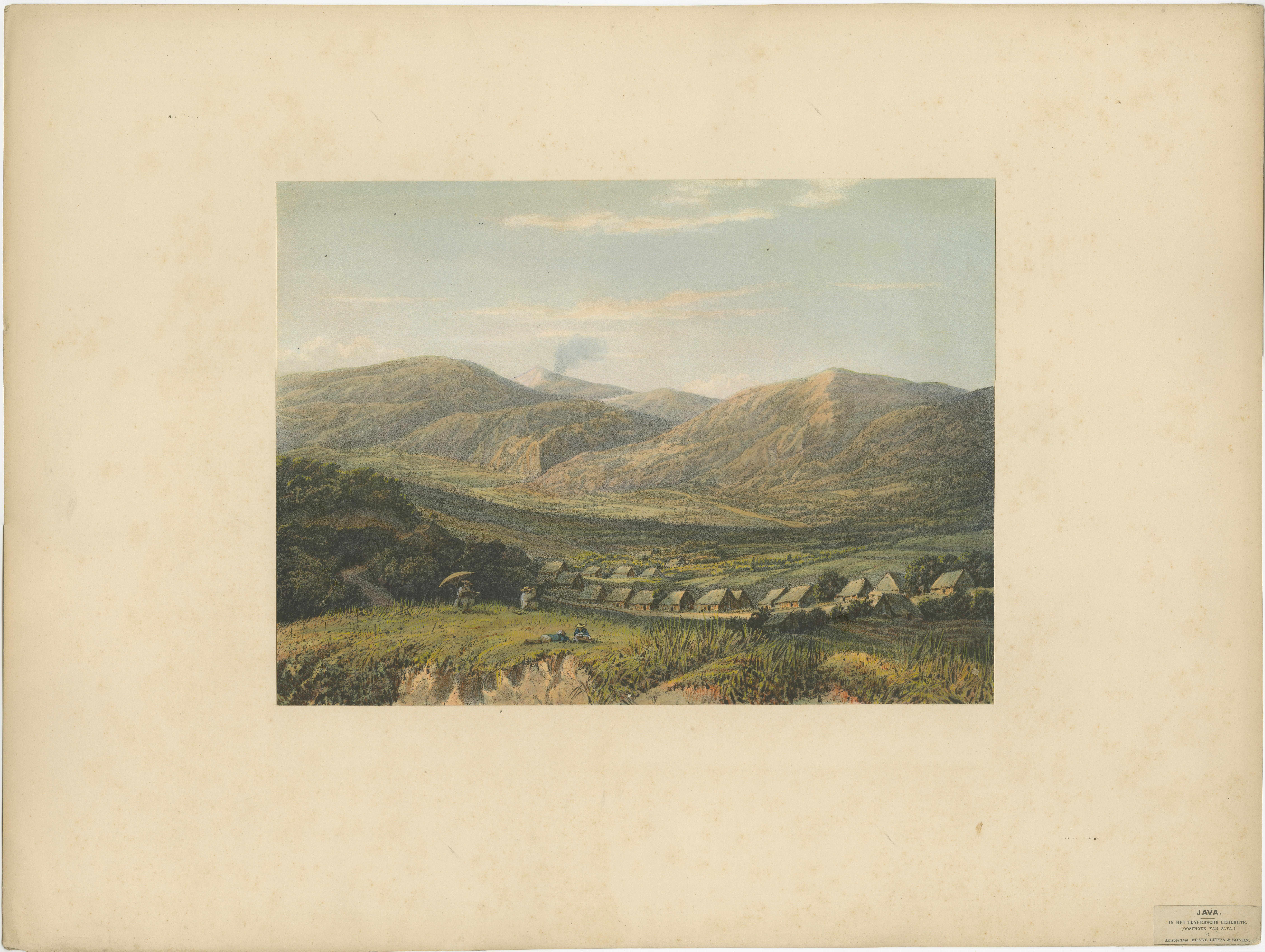 Blick auf das Tengger-Gebirge, Ost-Java - Seltene Java-Landschaftslithographie, 1872 (Spätes 19. Jahrhundert) im Angebot