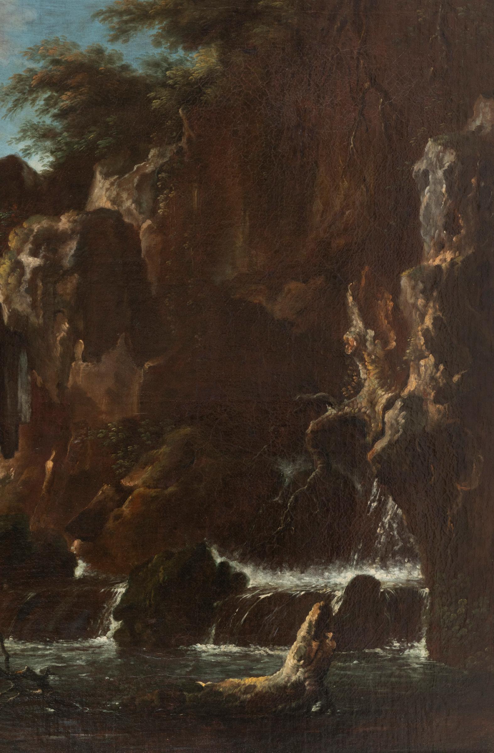 French View of the Tivoli Waterfall, Claude Joseph Vernet's Entourage, 18th Century For Sale