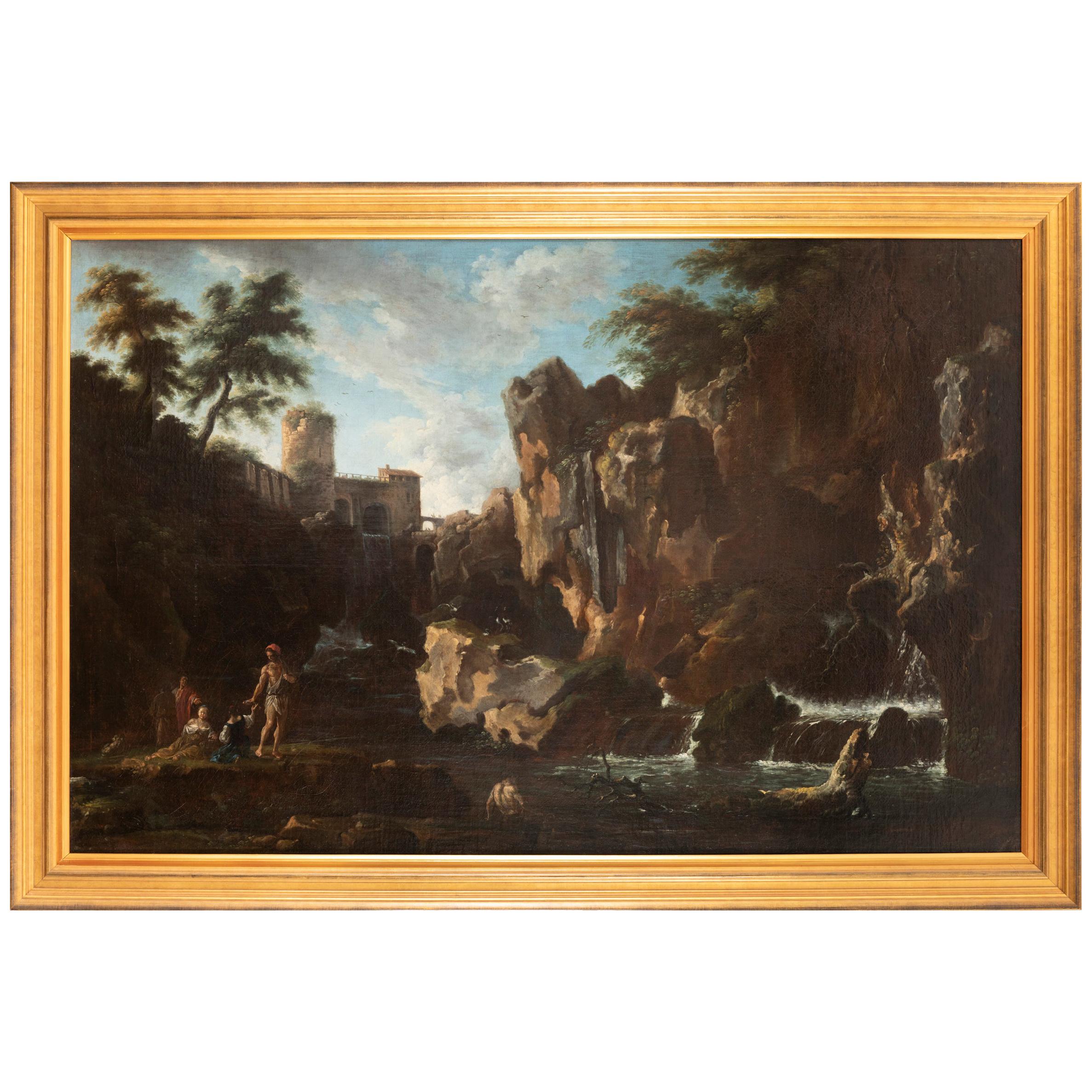 View of the Tivoli Waterfall, Claude Joseph Vernet's Entourage, 18th Century For Sale