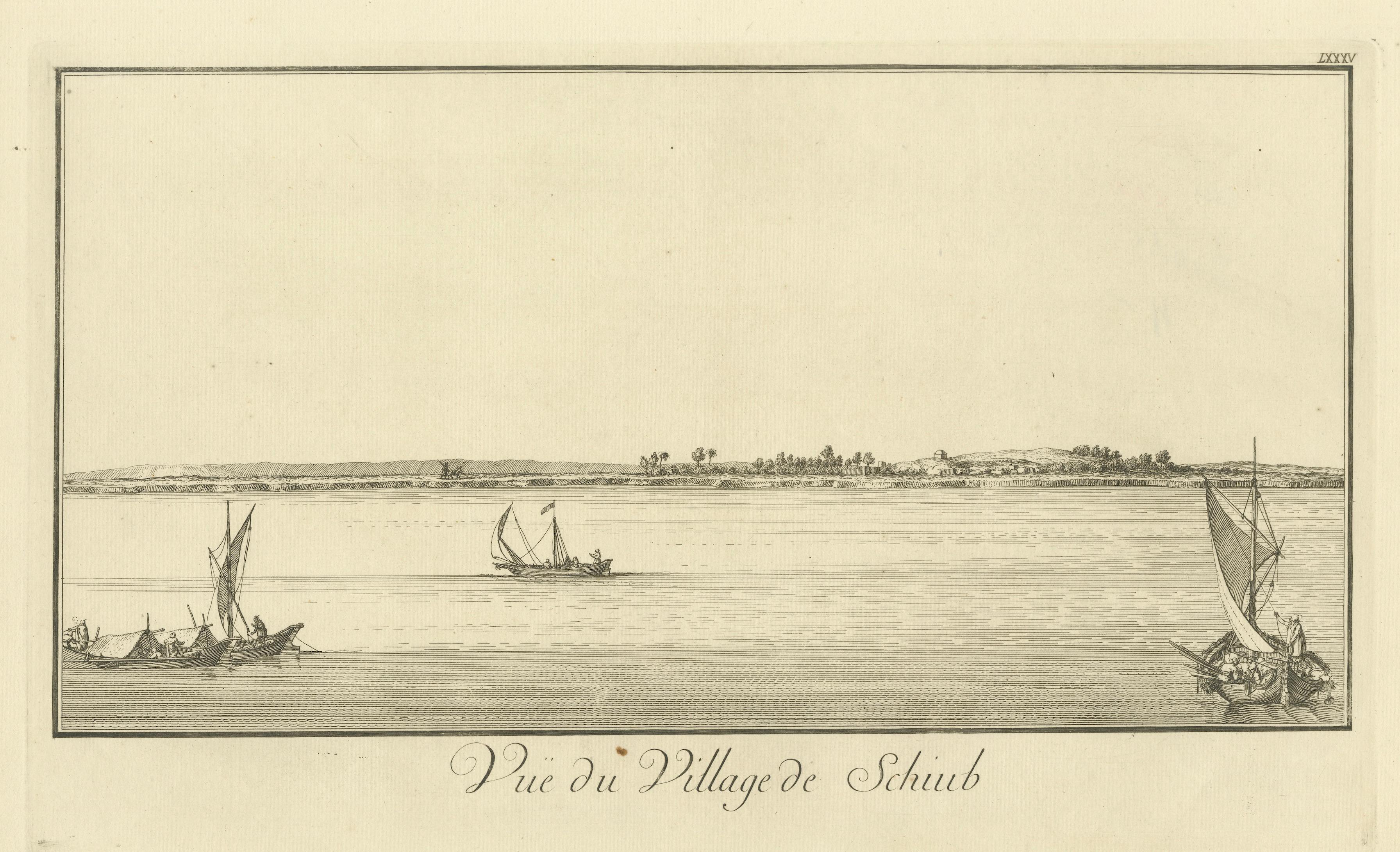 View of the Village of Schub, Nile Egypt – Norden Copper Engraving 1755